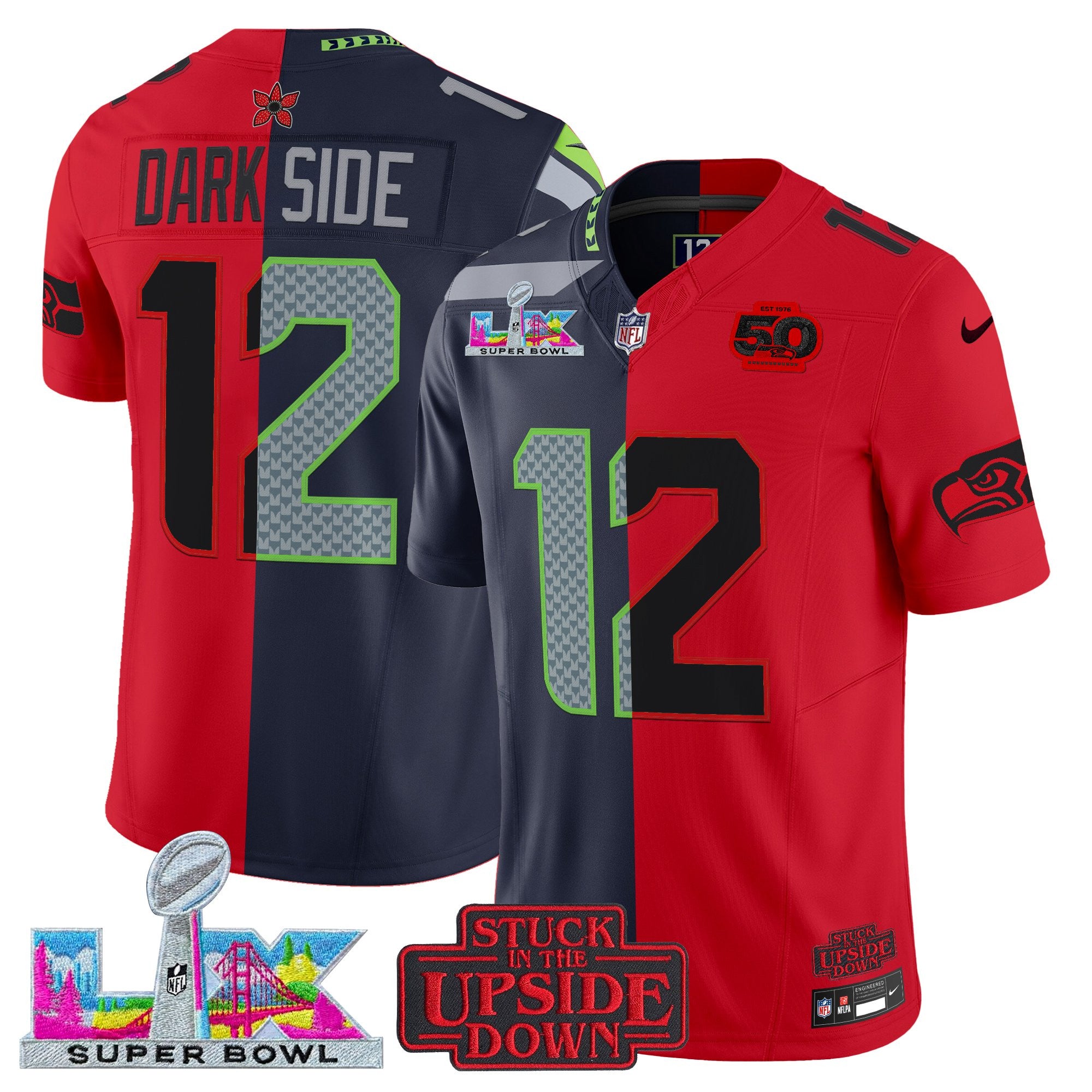 Men's Seattle Seahawks 'Upside Down Edition' Vapor Limited Jersey - Super Bowl LX Patch - All Stitched