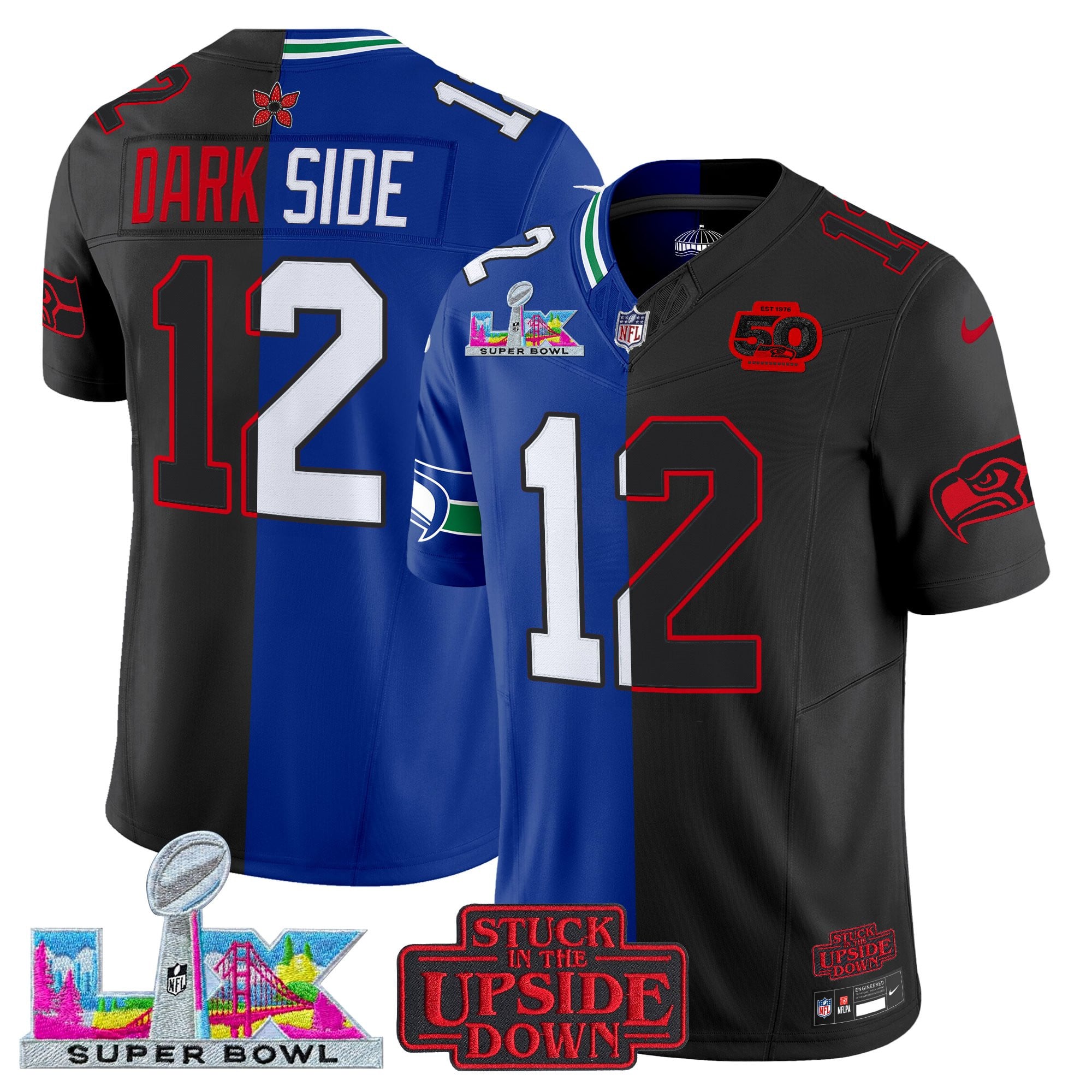 Men's Seattle Seahawks 'Upside Down Edition' Vapor Limited Jersey - Super Bowl LX Patch - All Stitched