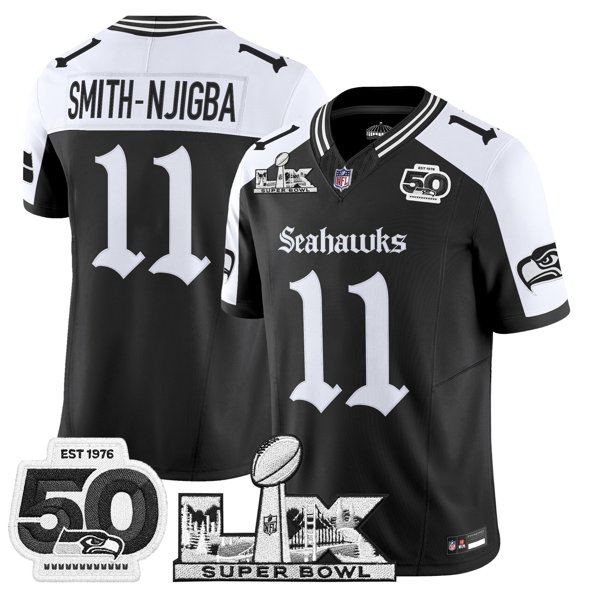 Men's Seattle Seahawks "Super Bowl LX & 50th Patch" Vapor Limited Jersey - Gothic Edition - All Stitched