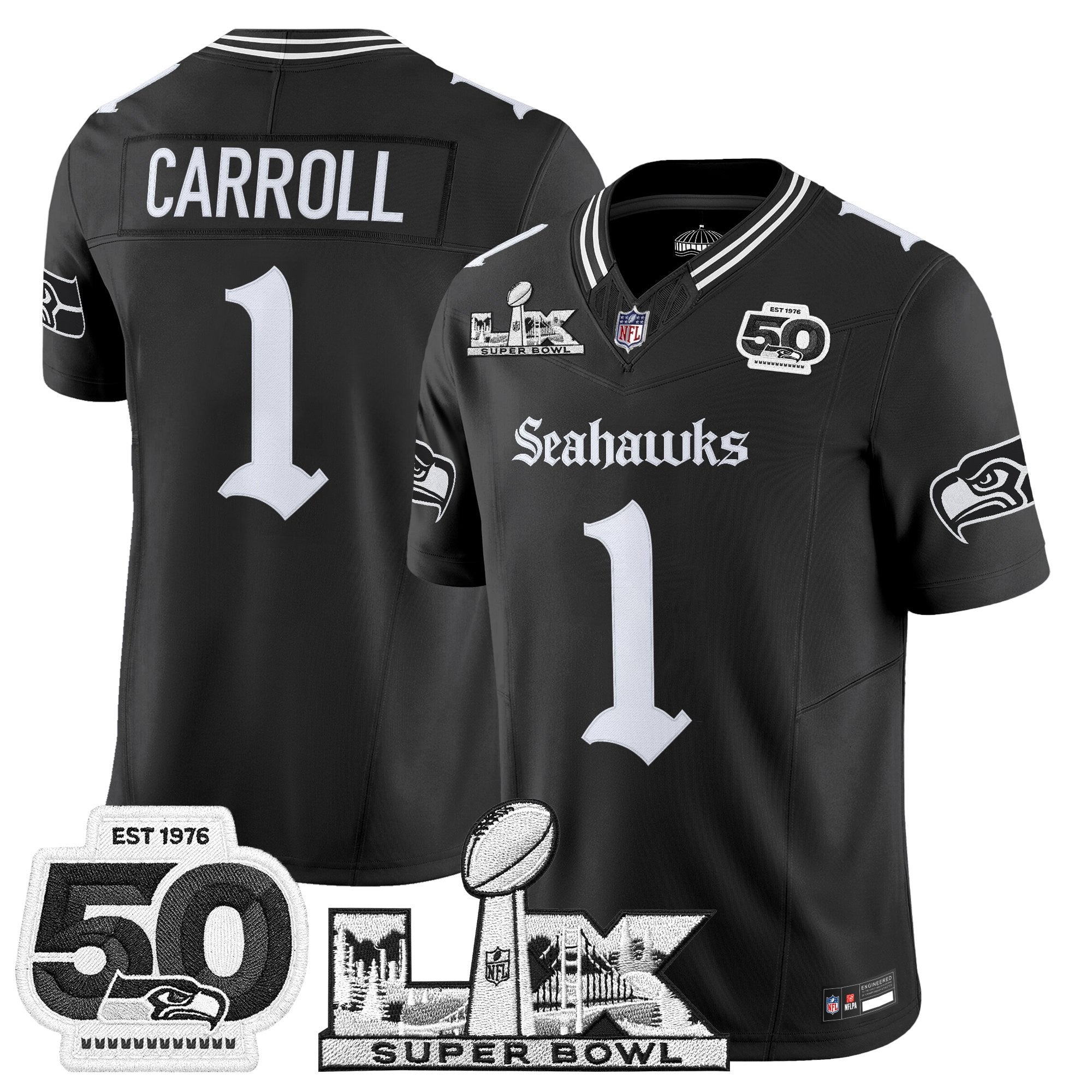 Men's Seattle Seahawks "Super Bowl LX & 50th Patch" Vapor Limited Jersey - Gothic Edition - All Stitched