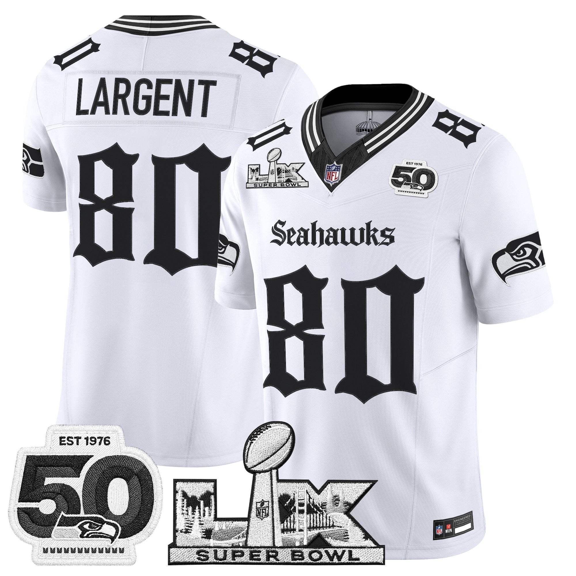 Men's Seattle Seahawks "Super Bowl LX & 50th Patch" Vapor Limited Jersey - Gothic Edition - All Stitched