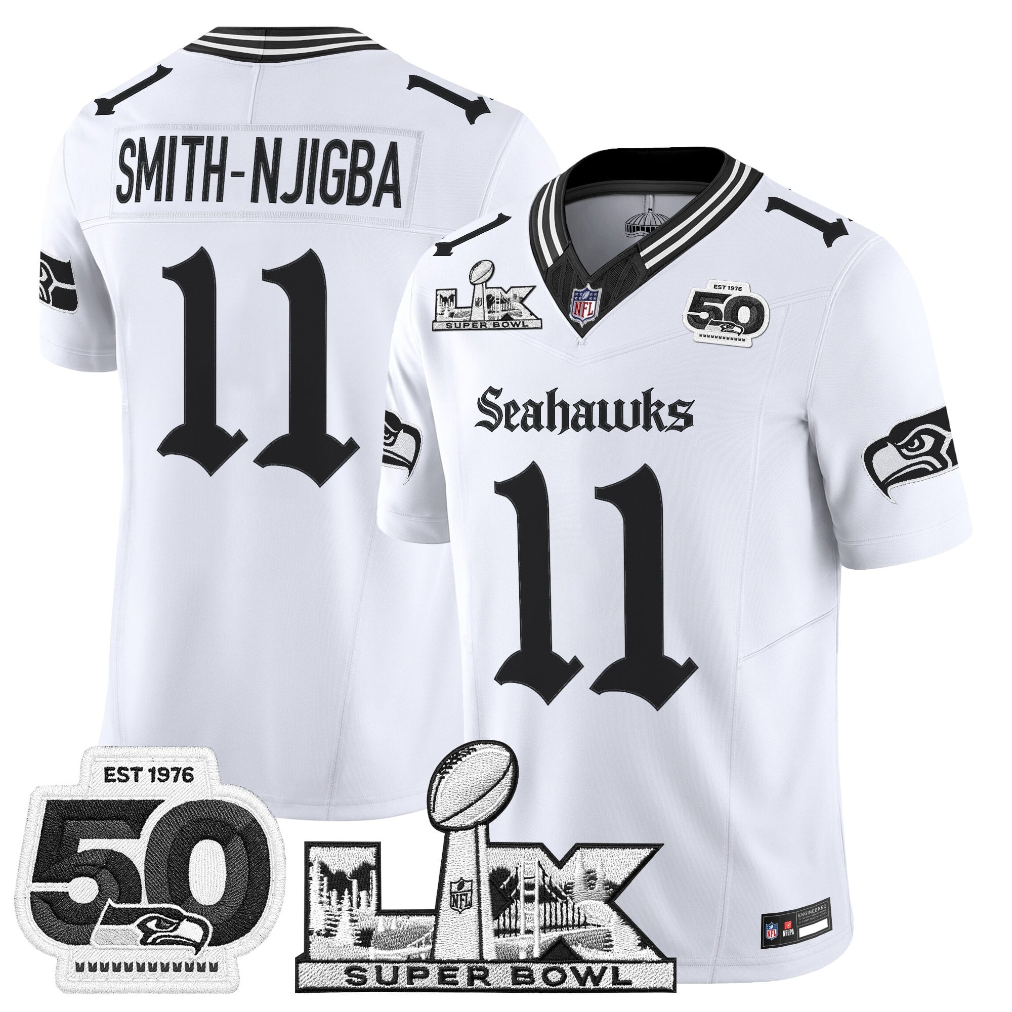Men's Seattle Seahawks "Super Bowl LX & 50th Patch" Vapor Limited Jersey - Gothic Edition - All Stitched