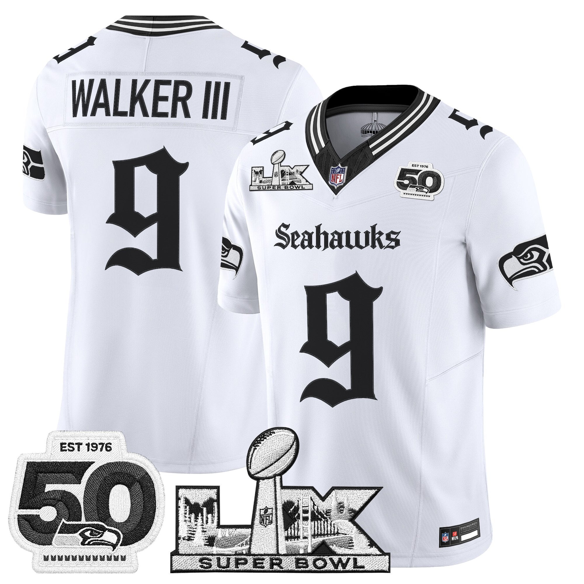 Men's Seattle Seahawks "Super Bowl LX & 50th Patch" Vapor Limited Jersey - Gothic Edition - All Stitched
