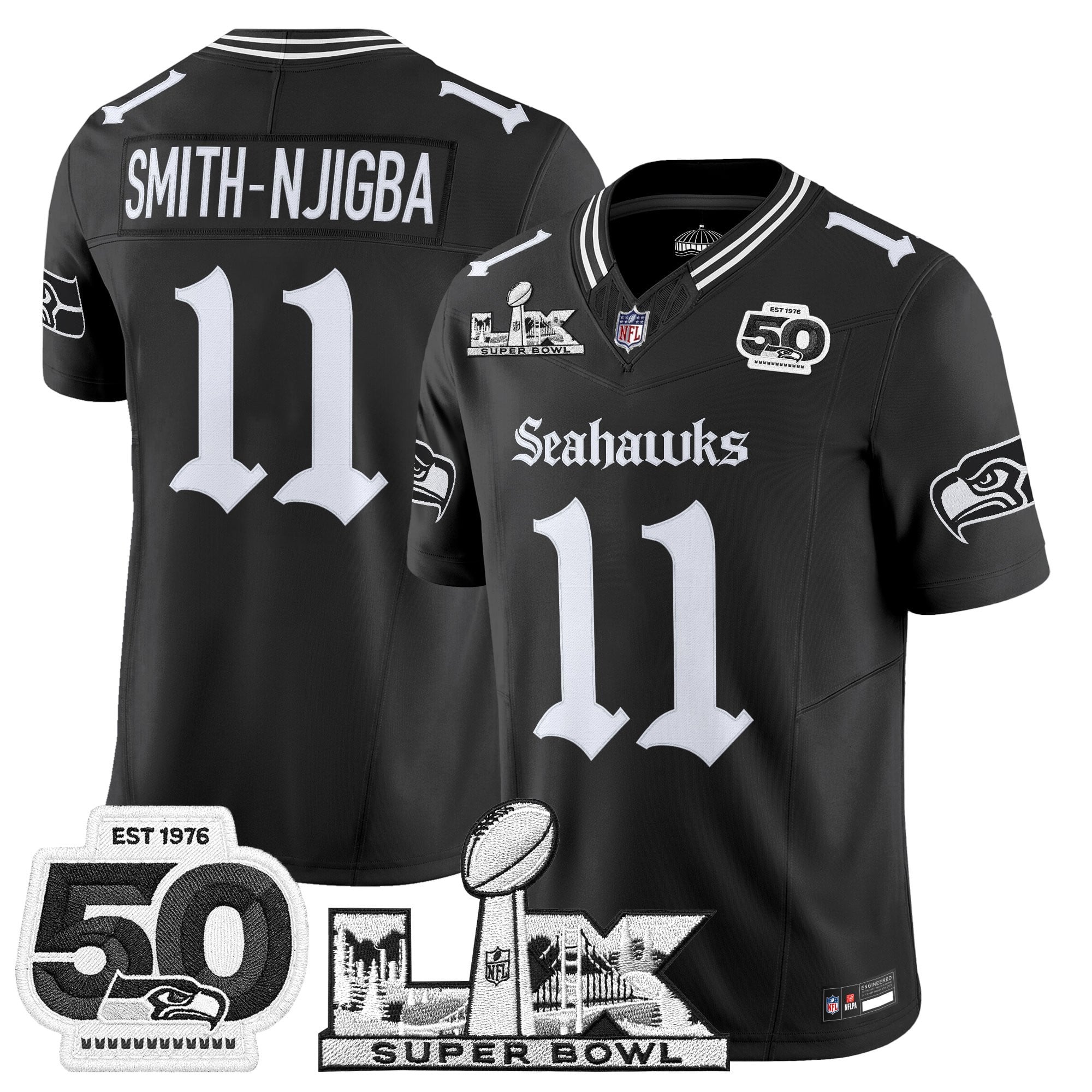 Men's Seattle Seahawks "Super Bowl LX & 50th Patch" Vapor Limited Jersey - Gothic Edition - All Stitched