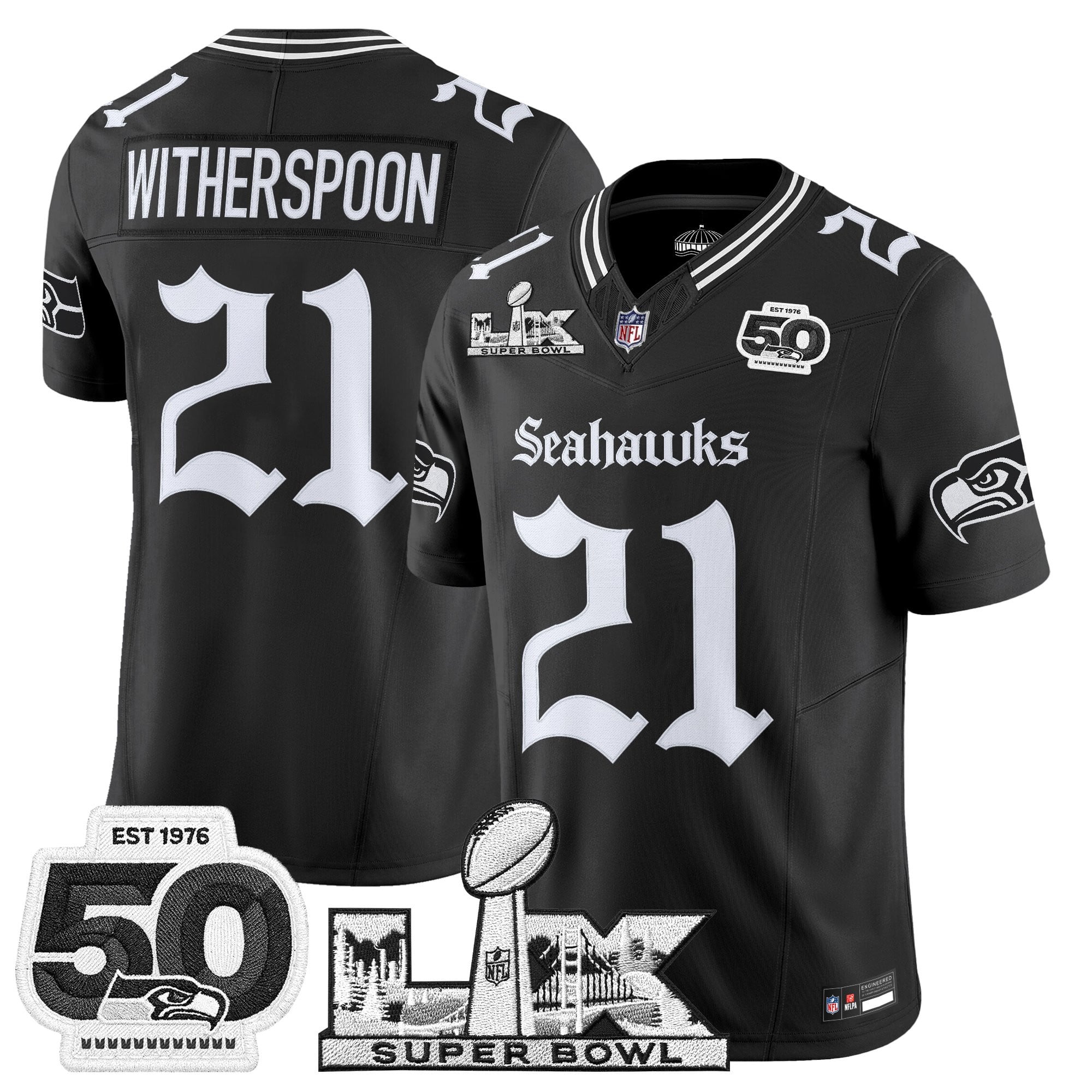 Men's Seattle Seahawks "Super Bowl LX & 50th Patch" Vapor Limited Jersey - Gothic Edition - All Stitched