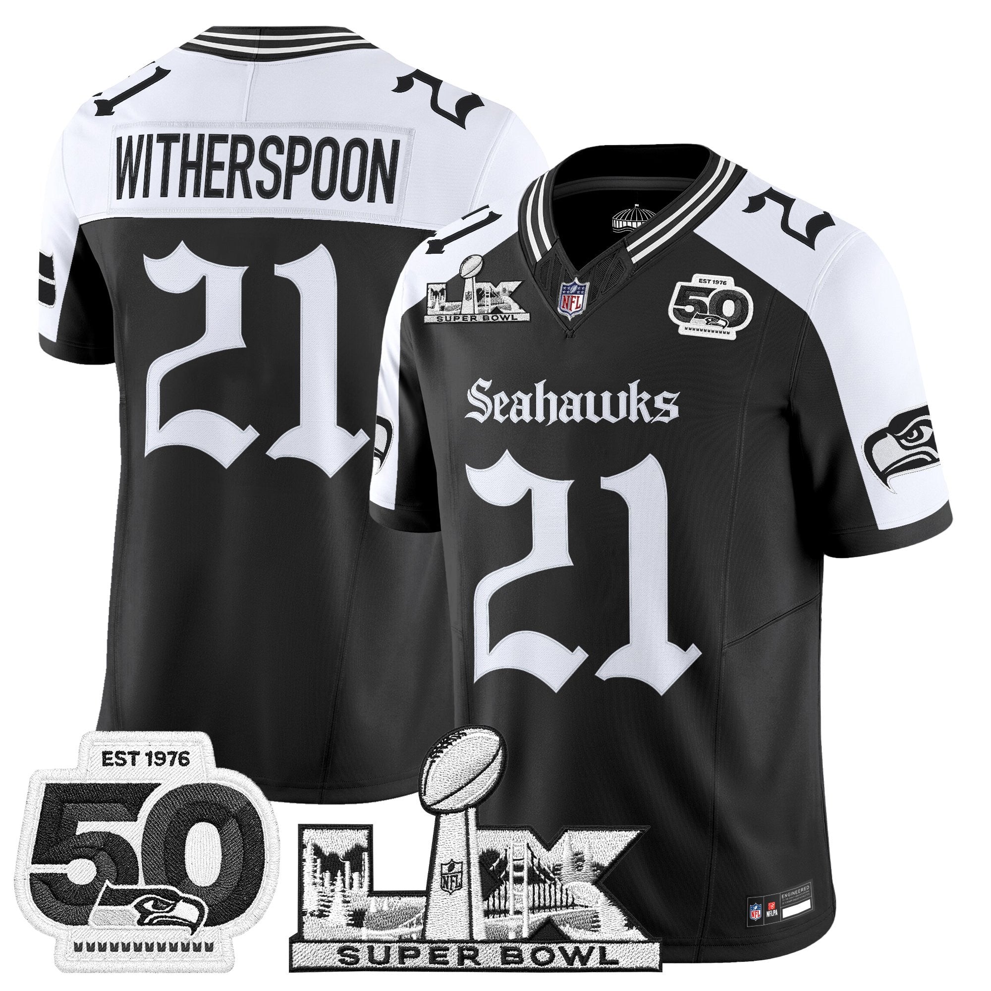 Men's Seattle Seahawks "Super Bowl LX & 50th Patch" Vapor Limited Jersey - Gothic Edition - All Stitched