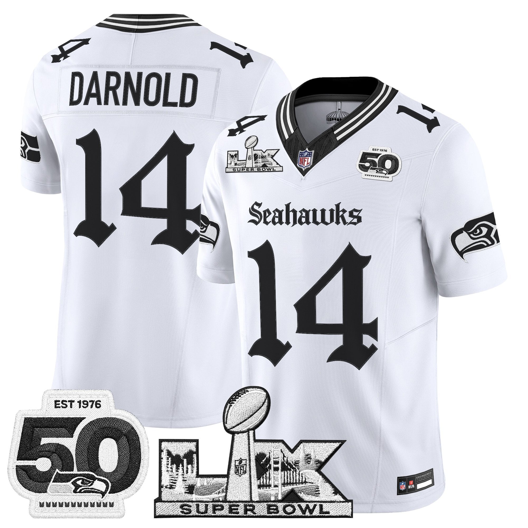Men's Seattle Seahawks "Super Bowl LX & 50th Patch" Vapor Limited Jersey - Gothic Edition - All Stitched