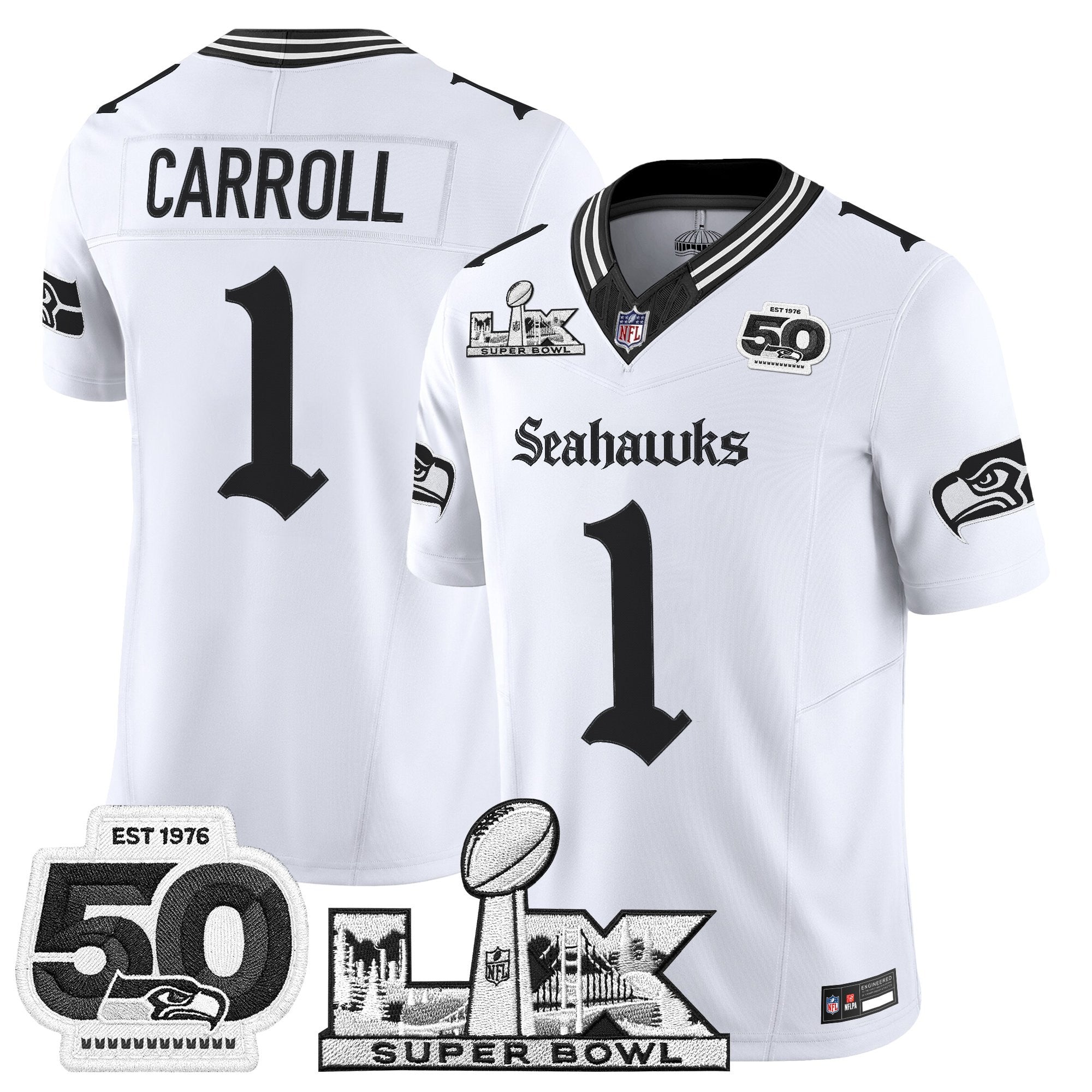 Men's Seattle Seahawks "Super Bowl LX & 50th Patch" Vapor Limited Jersey - Gothic Edition - All Stitched