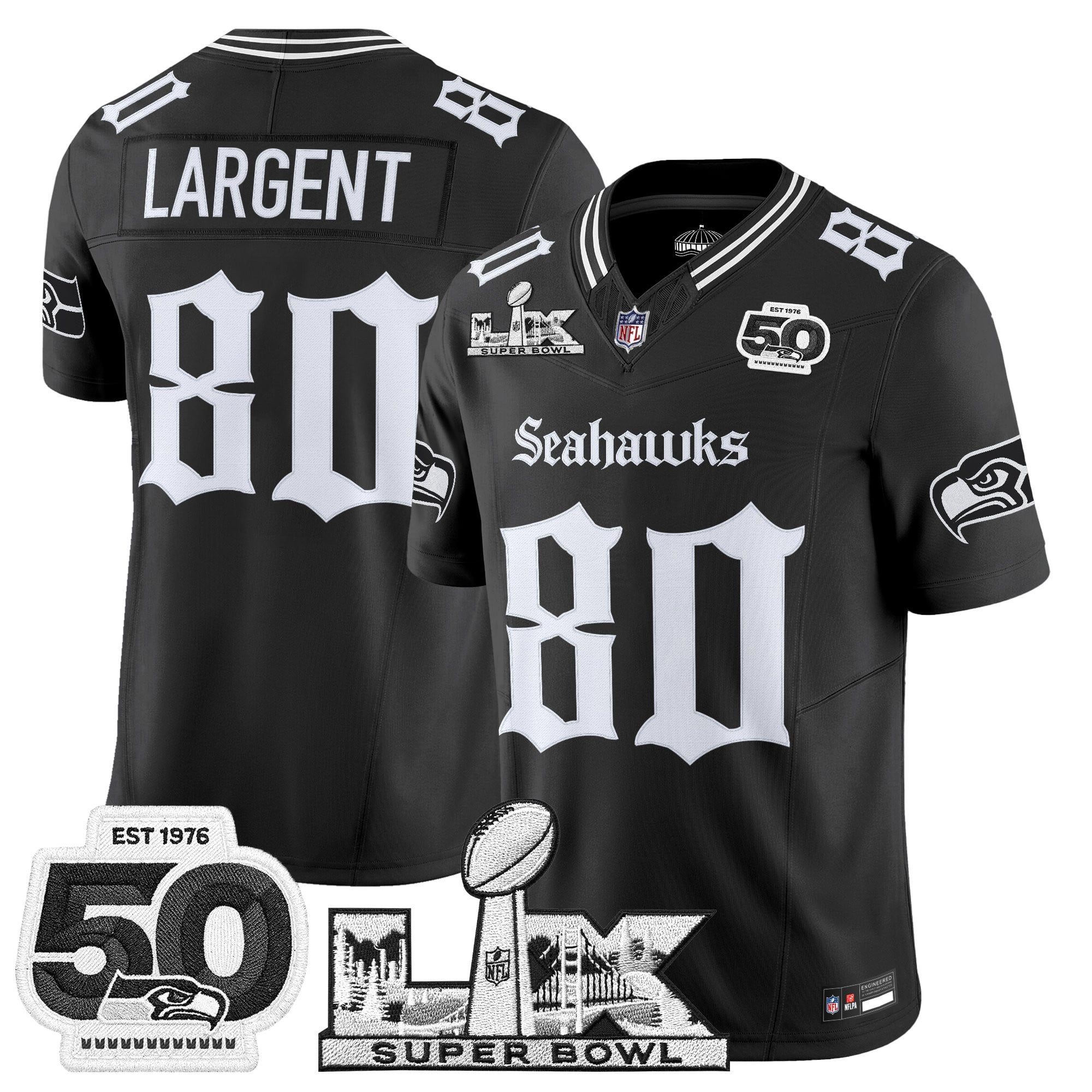 Men's Seattle Seahawks "Super Bowl LX & 50th Patch" Vapor Limited Jersey - Gothic Edition - All Stitched