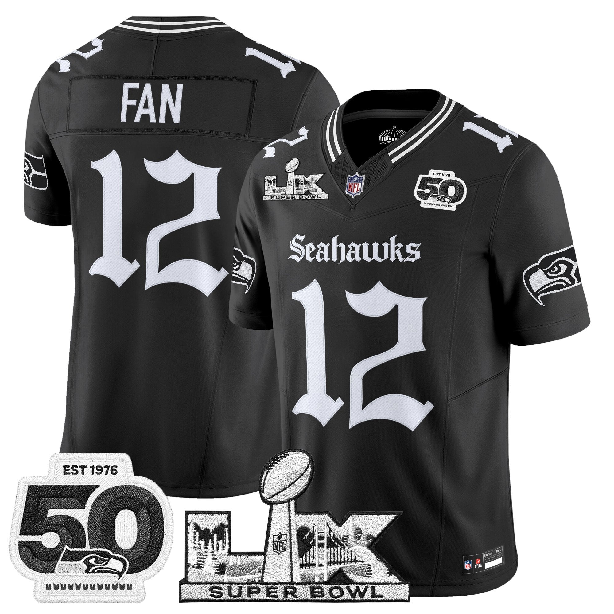 Men's Seattle Seahawks "Super Bowl LX & 50th Patch" Vapor Limited Jersey - Gothic Edition - All Stitched