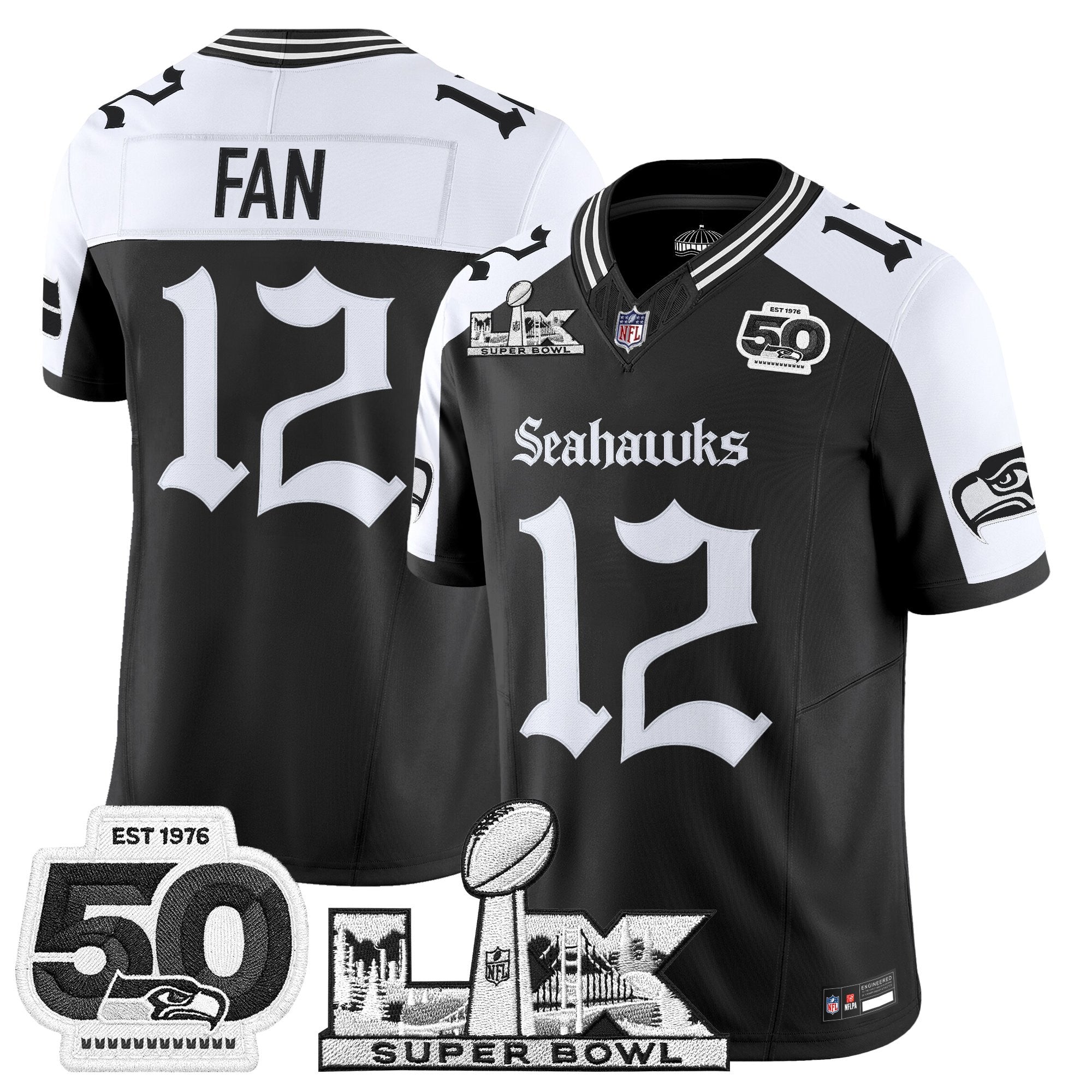 Men's Seattle Seahawks "Super Bowl LX & 50th Patch" Vapor Limited Jersey - Gothic Edition - All Stitched