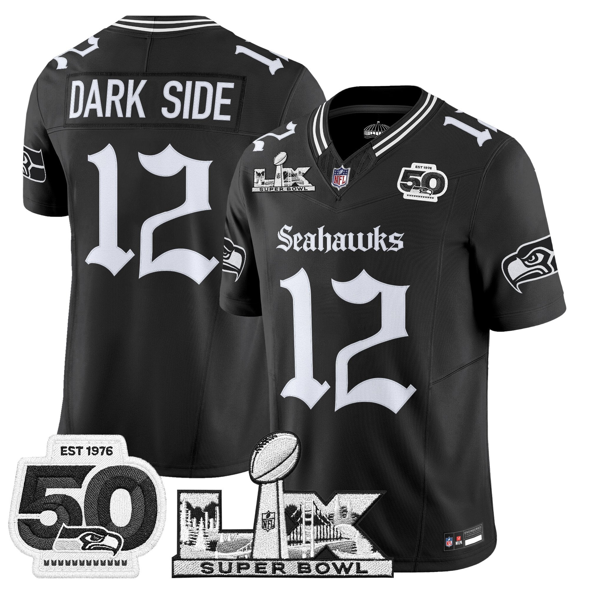 Men's Seattle Seahawks "Super Bowl LX & 50th Patch" Vapor Limited Jersey - Gothic Edition - All Stitched