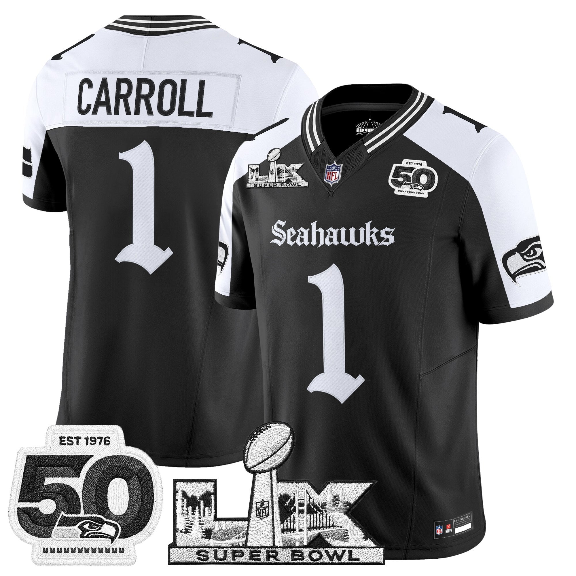 Men's Seattle Seahawks "Super Bowl LX & 50th Patch" Vapor Limited Jersey - Gothic Edition - All Stitched