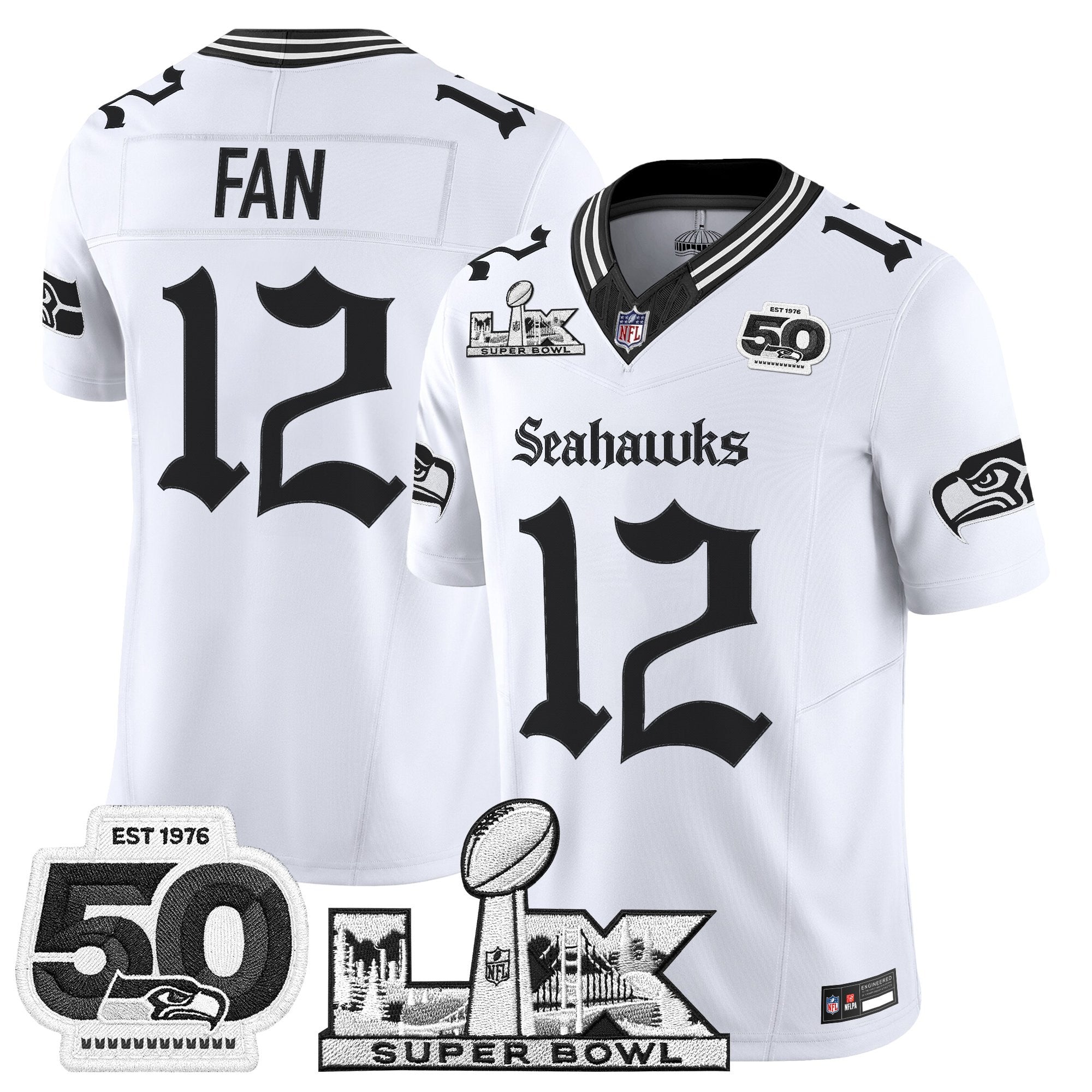 Men's Seattle Seahawks "Super Bowl LX & 50th Patch" Vapor Limited Jersey - Gothic Edition - All Stitched
