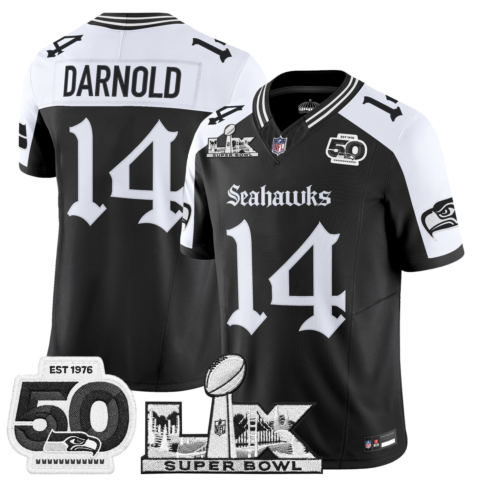 Men's Seattle Seahawks "Super Bowl LX & 50th Patch" Vapor Limited Jersey - Gothic Edition - All Stitched