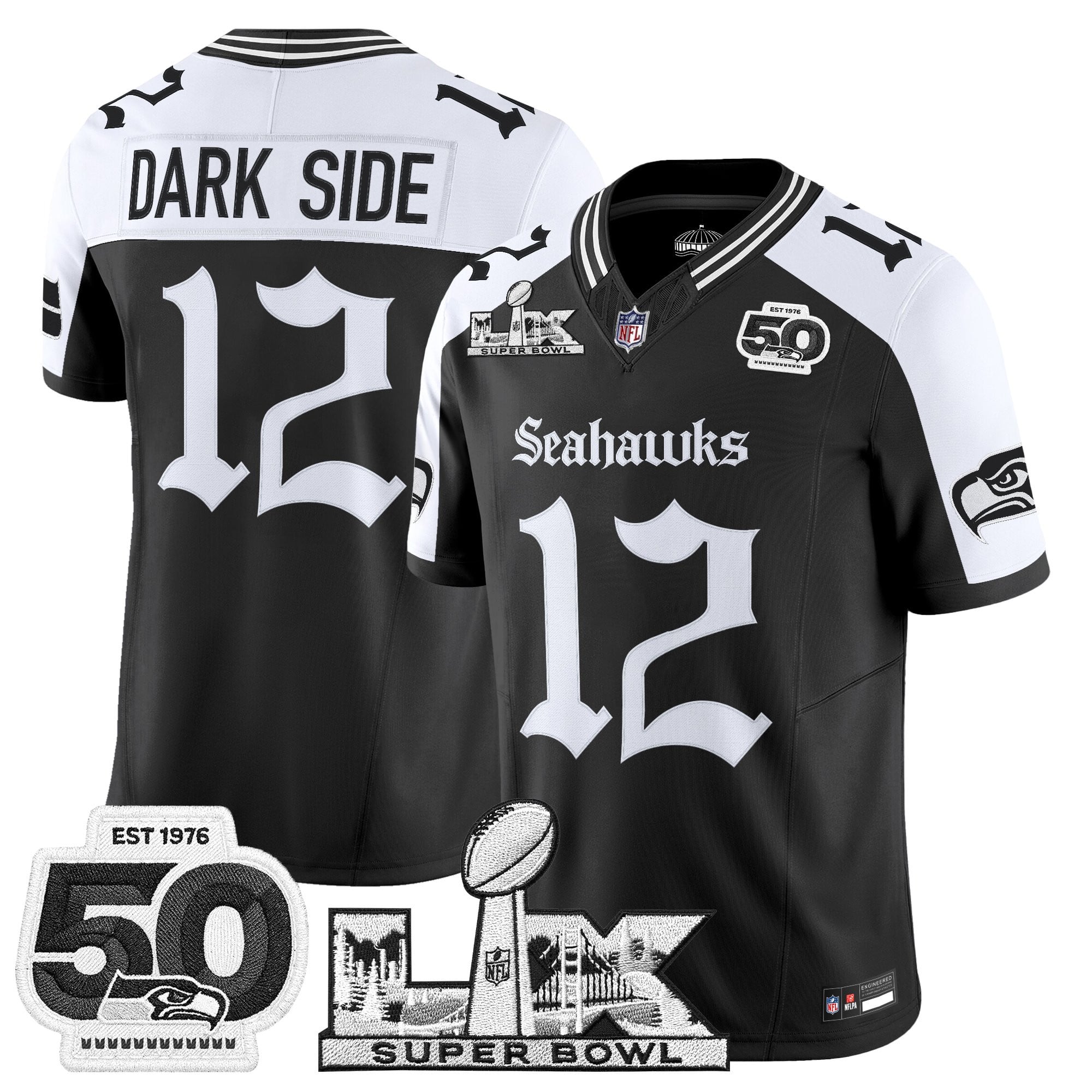 Men's Seattle Seahawks "Super Bowl LX & 50th Patch" Vapor Limited Jersey - Gothic Edition - All Stitched