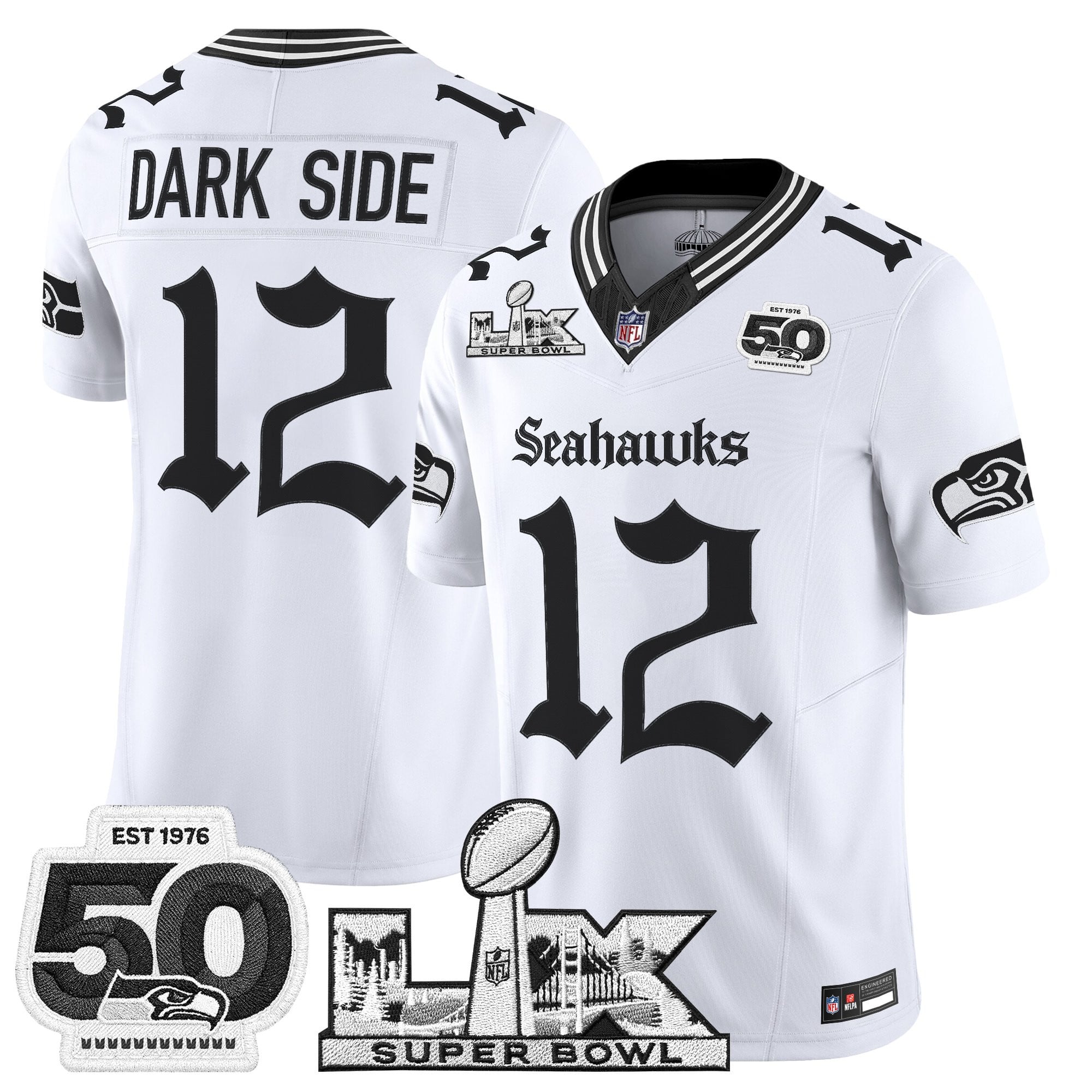 Men's Seattle Seahawks "Super Bowl LX & 50th Patch" Vapor Limited Jersey - Gothic Edition - All Stitched