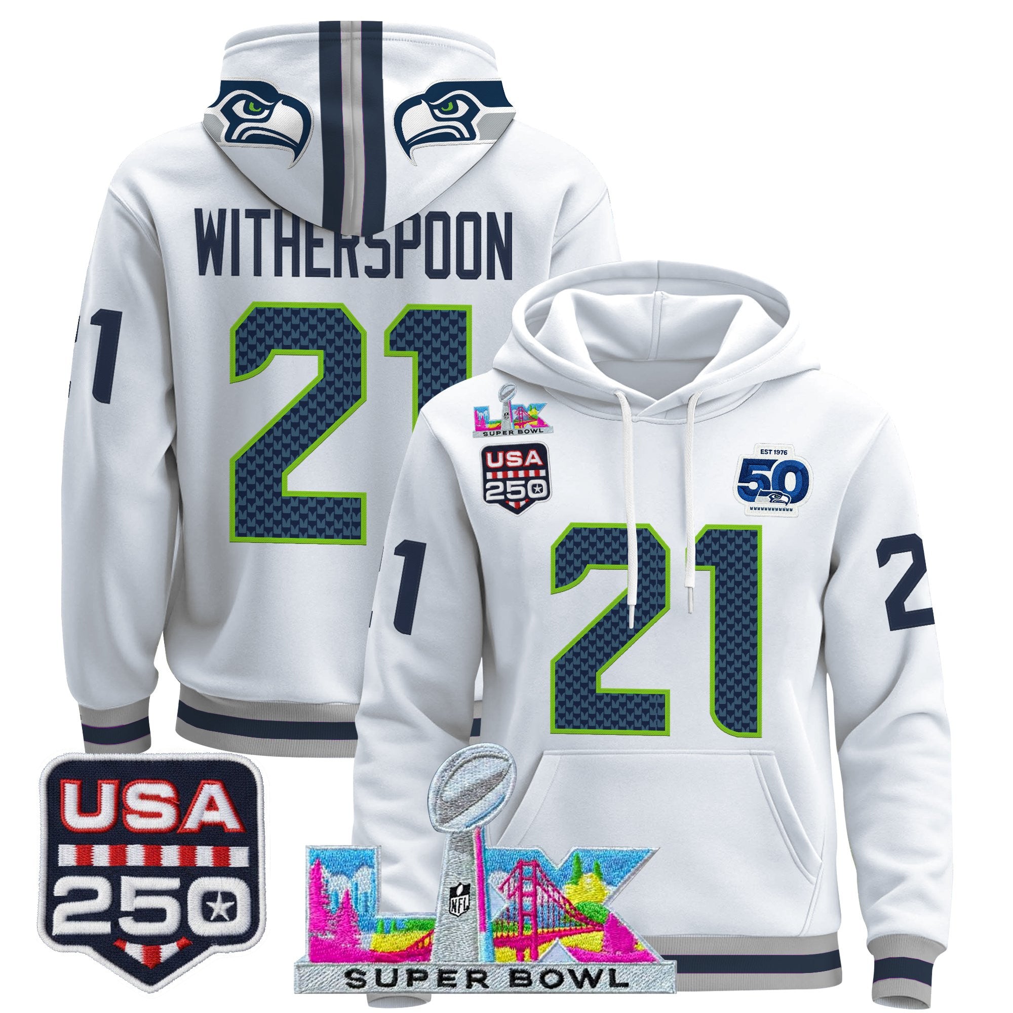Men's Seattle Seahawks "Super Bowl LX & United States 250th Anniversary Patch" Premier Hoodie - All Stitched
