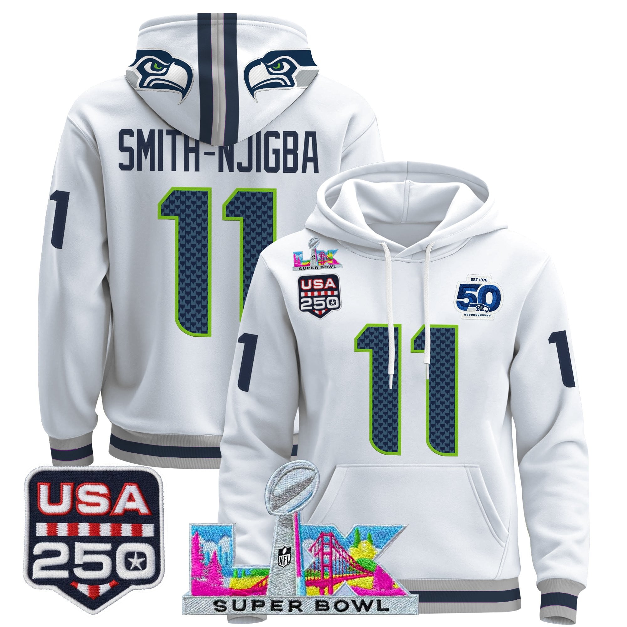 Men's Seattle Seahawks "Super Bowl LX & United States 250th Anniversary Patch" Premier Hoodie - All Stitched