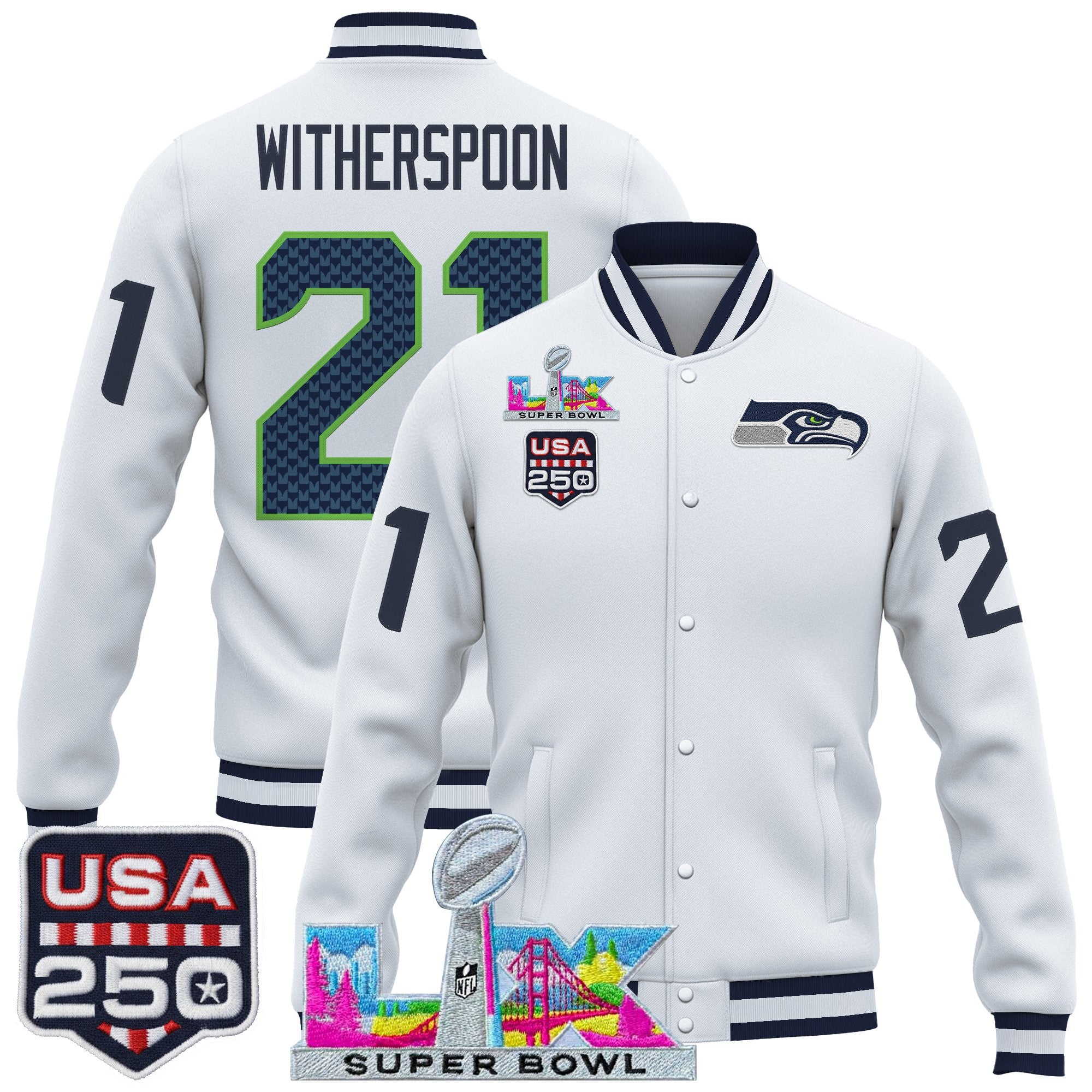 Men's Seattle Seahawks "Super Bowl LX & United States 250th Anniversary Patch" Jacket- All Stitched