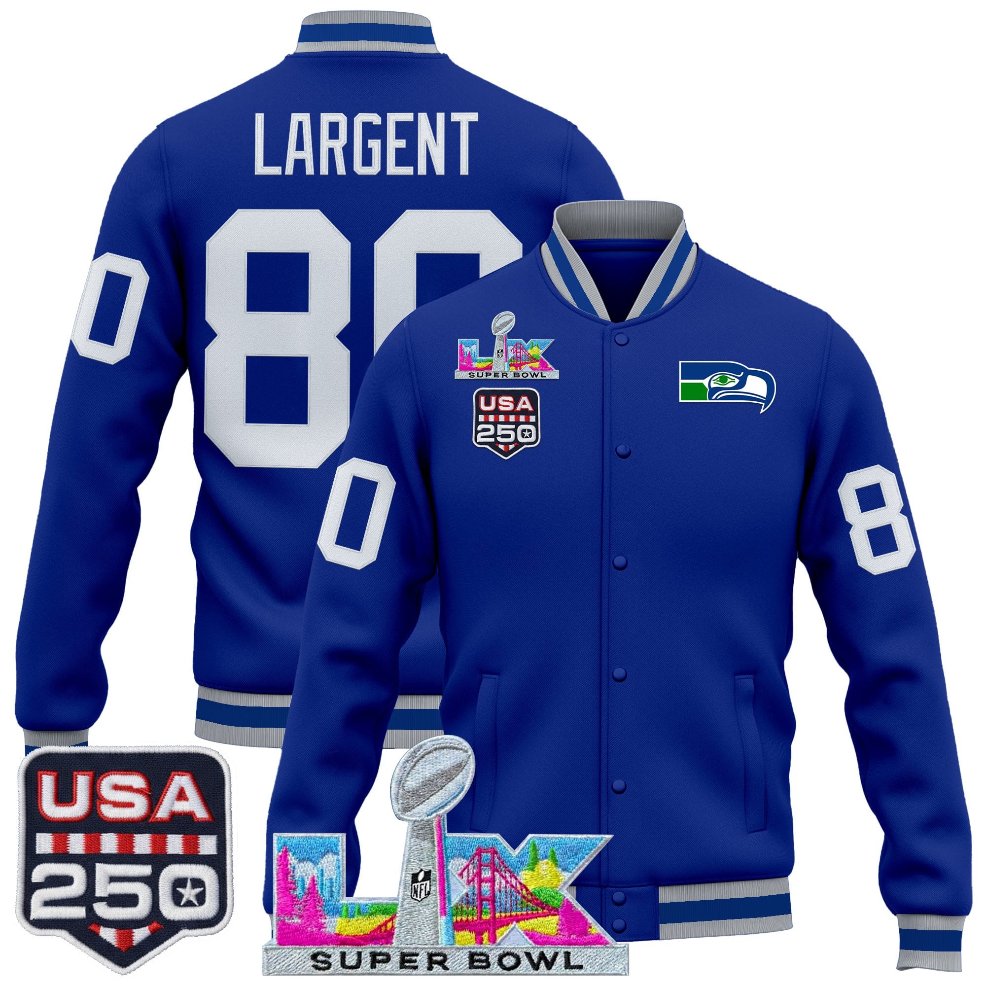 Men's Seattle Seahawks "Super Bowl LX & United States 250th Anniversary Patch" Jacket- All Stitched