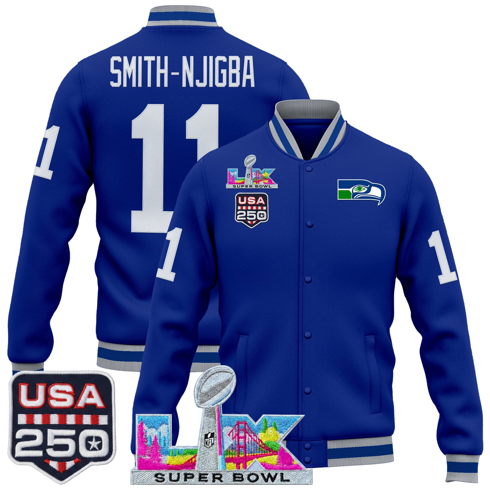 Men's Seattle Seahawks "Super Bowl LX & United States 250th Anniversary Patch" Jacket- All Stitched