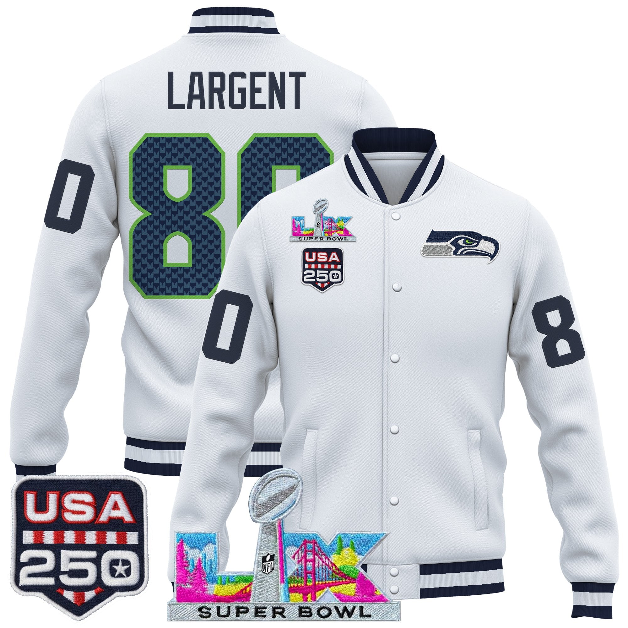 Men's Seattle Seahawks "Super Bowl LX & United States 250th Anniversary Patch" Jacket- All Stitched