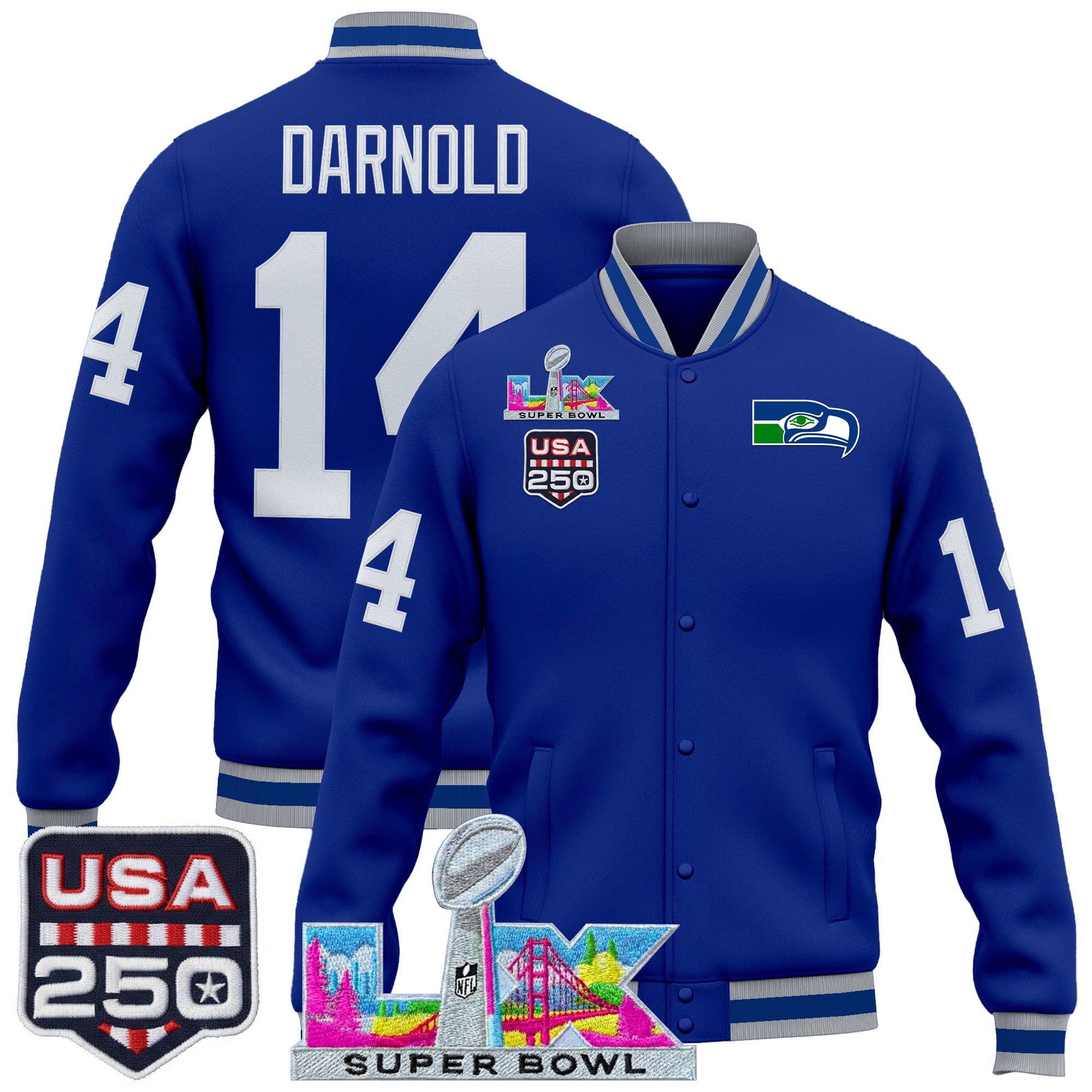 Men's Seattle Seahawks "Super Bowl LX & United States 250th Anniversary Patch" Jacket- All Stitched