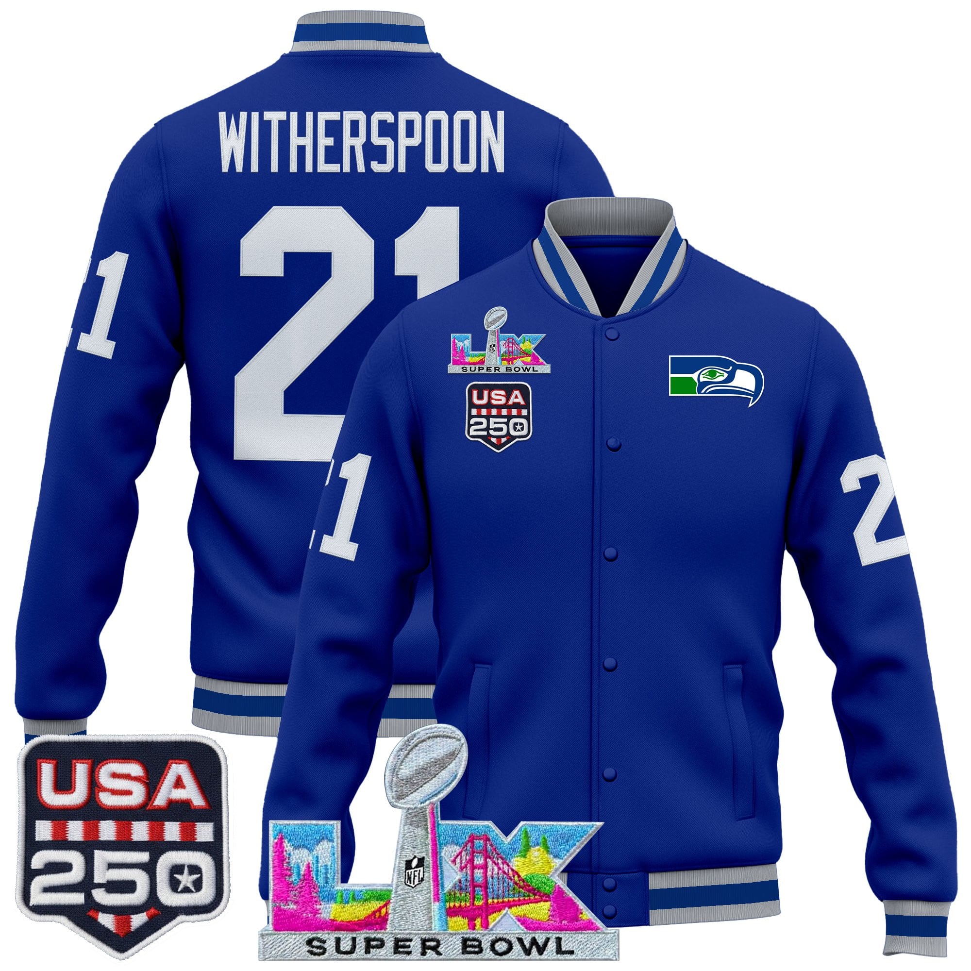 Men's Seattle Seahawks "Super Bowl LX & United States 250th Anniversary Patch" Jacket- All Stitched