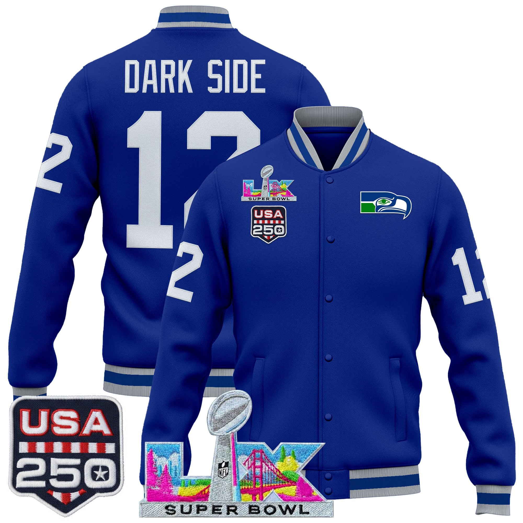 Men's Seattle Seahawks "Super Bowl LX & United States 250th Anniversary Patch" Jacket- All Stitched