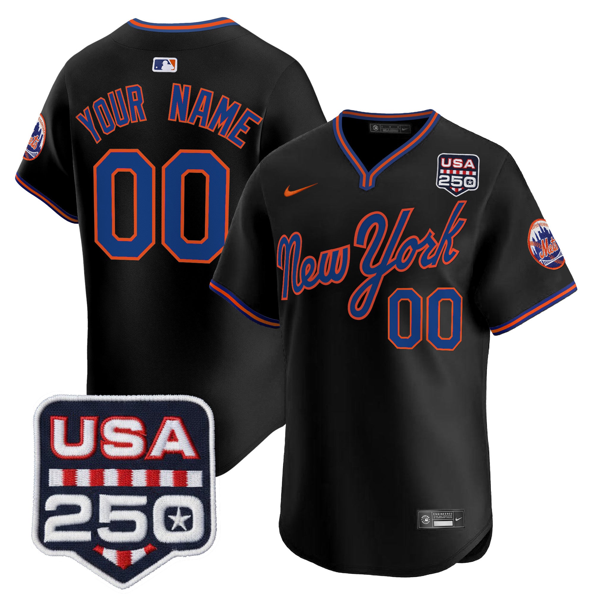 New York Mets Road Alternate & 250America Patch Vapor Limited Custom Jersey - All Stitched