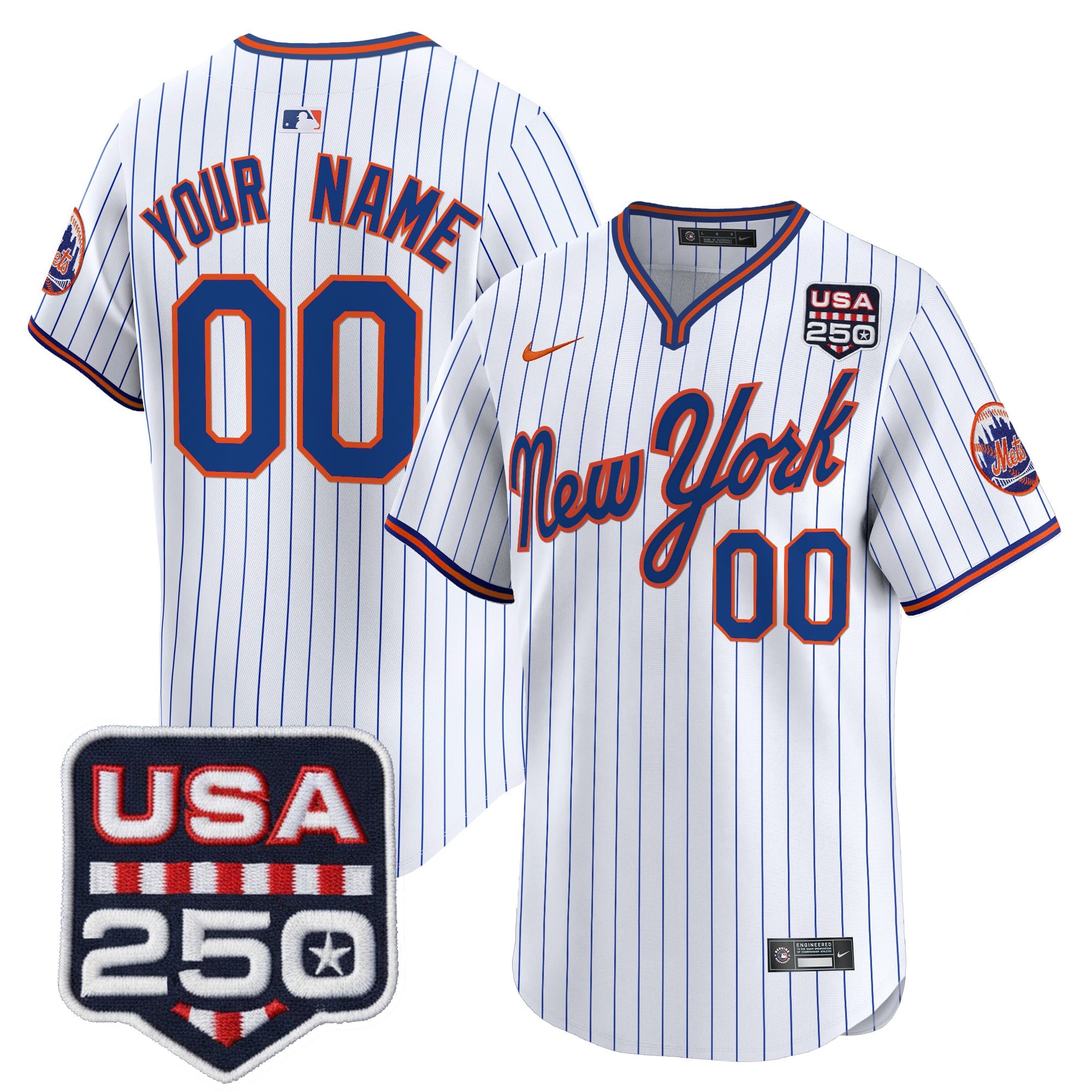 New York Mets Road Alternate & 250America Patch Vapor Limited Custom Jersey - All Stitched