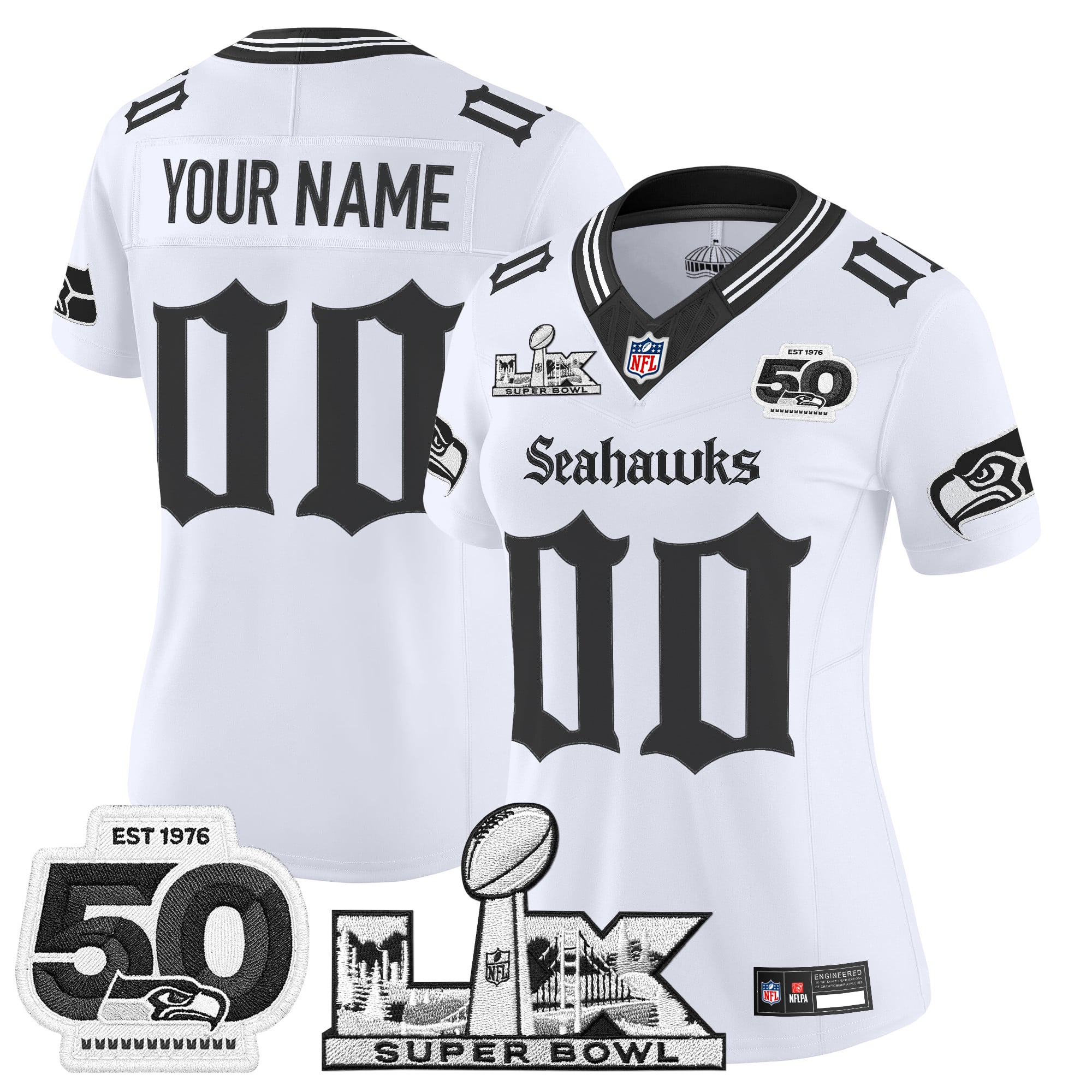 Seattle Seahawks "Super Bowl LX & 50th Patch" Vapor Limited Custom Jersey - Gothic Edition - All Stitched