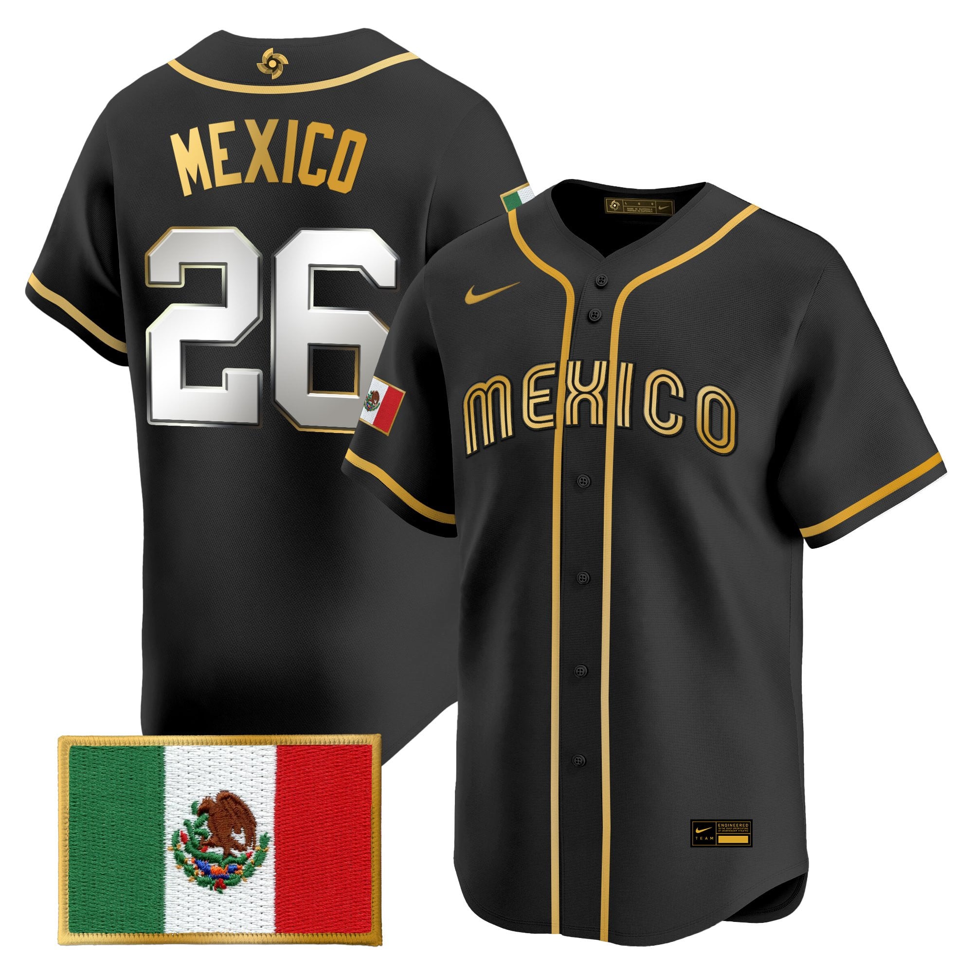 Men's Team Mexico World Baseball Classic Gold Vapor Premier Jersey - All Stitched