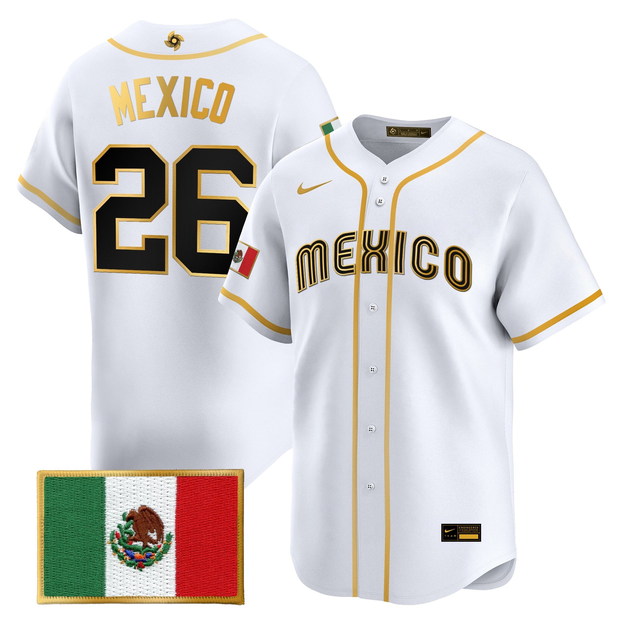 Men's Team Mexico World Baseball Classic Gold Vapor Premier Jersey - All Stitched