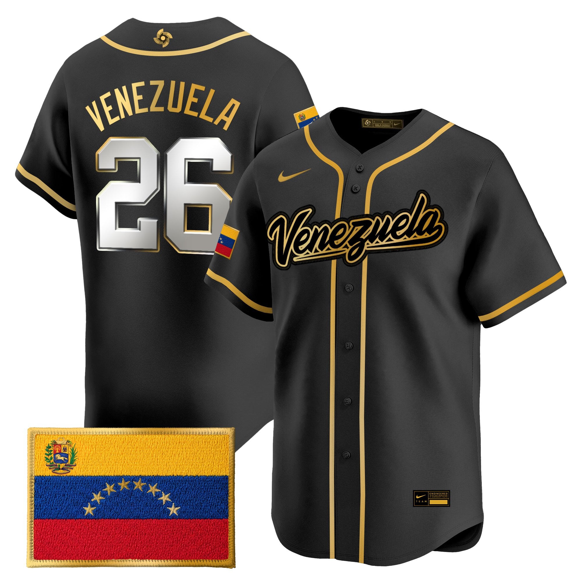 Men's Team Venezuela World Baseball Classic Gold Vapor Premier Jersey - All Stitched