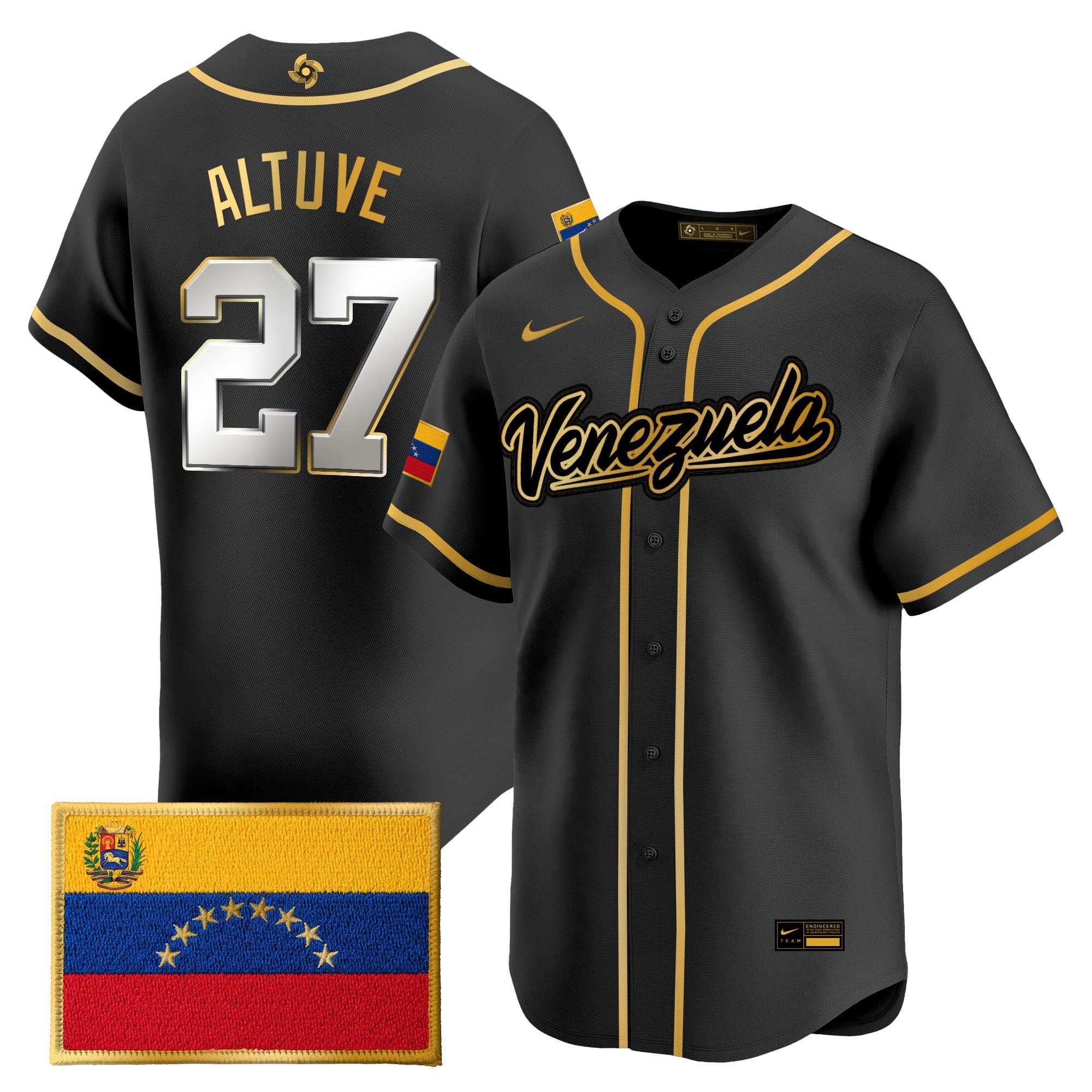 Men's Team Venezuela World Baseball Classic Gold Vapor Premier Jersey - All Stitched