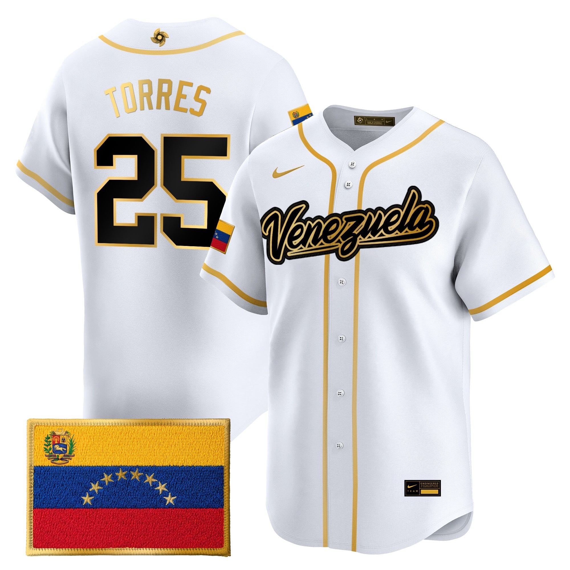 Men's Team Venezuela World Baseball Classic Gold Vapor Premier Jersey - All Stitched