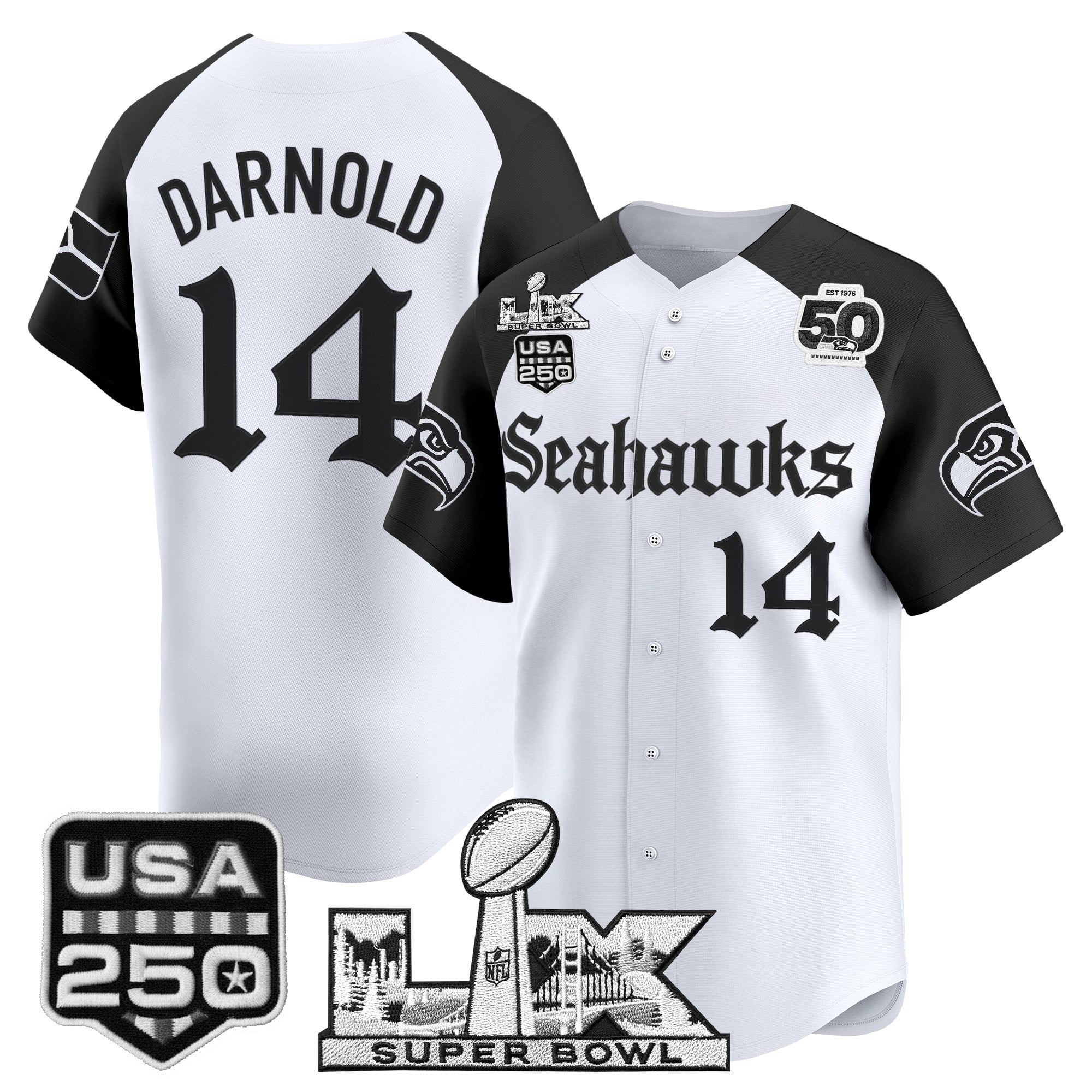 Men's Seattle Seahawks “Super Bowl LX & 50th Patch” Vapor Baseball Jersey - Gothic Edition - All Stitched