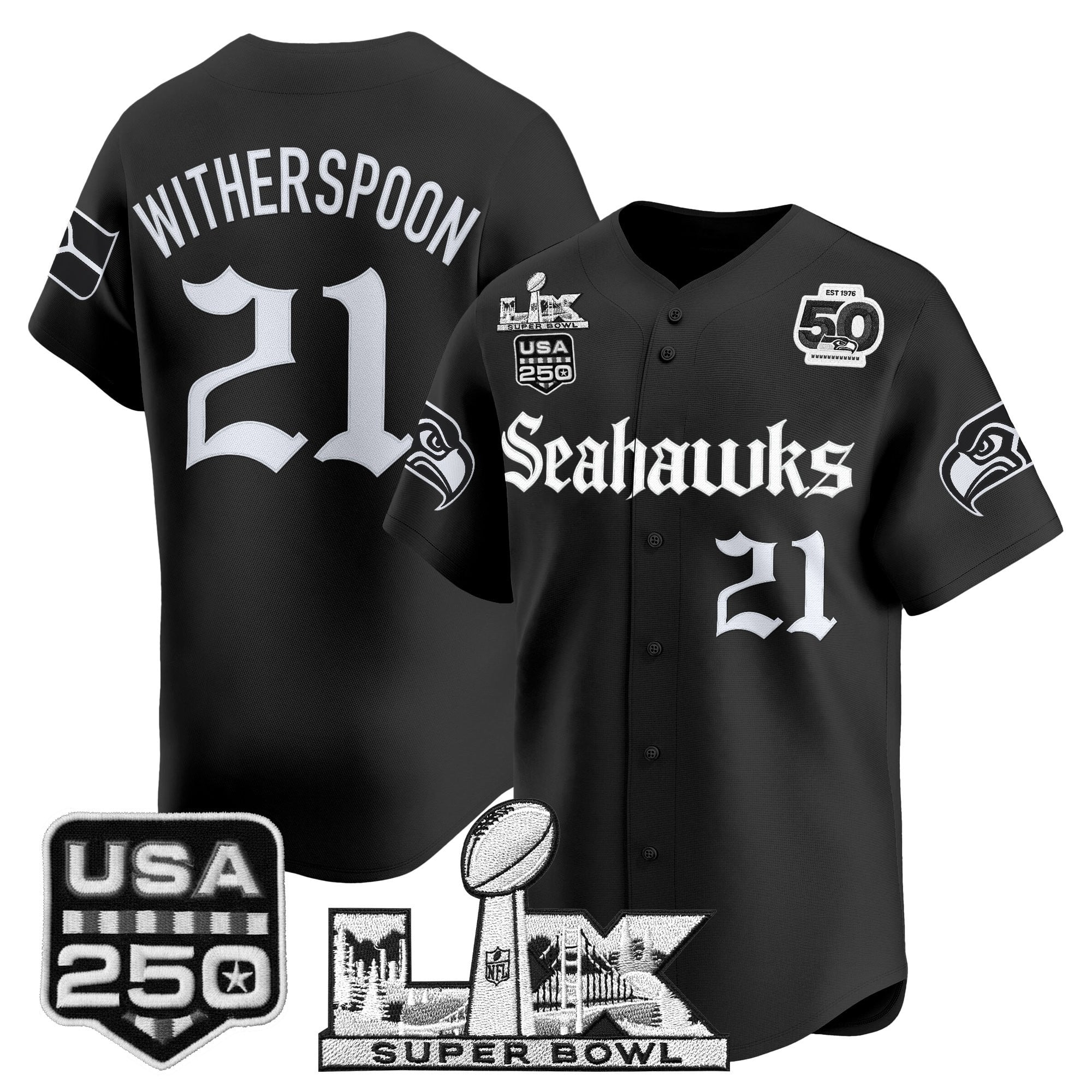 Men's Seattle Seahawks “Super Bowl LX & 50th Patch” Vapor Baseball Jersey - Gothic Edition - All Stitched