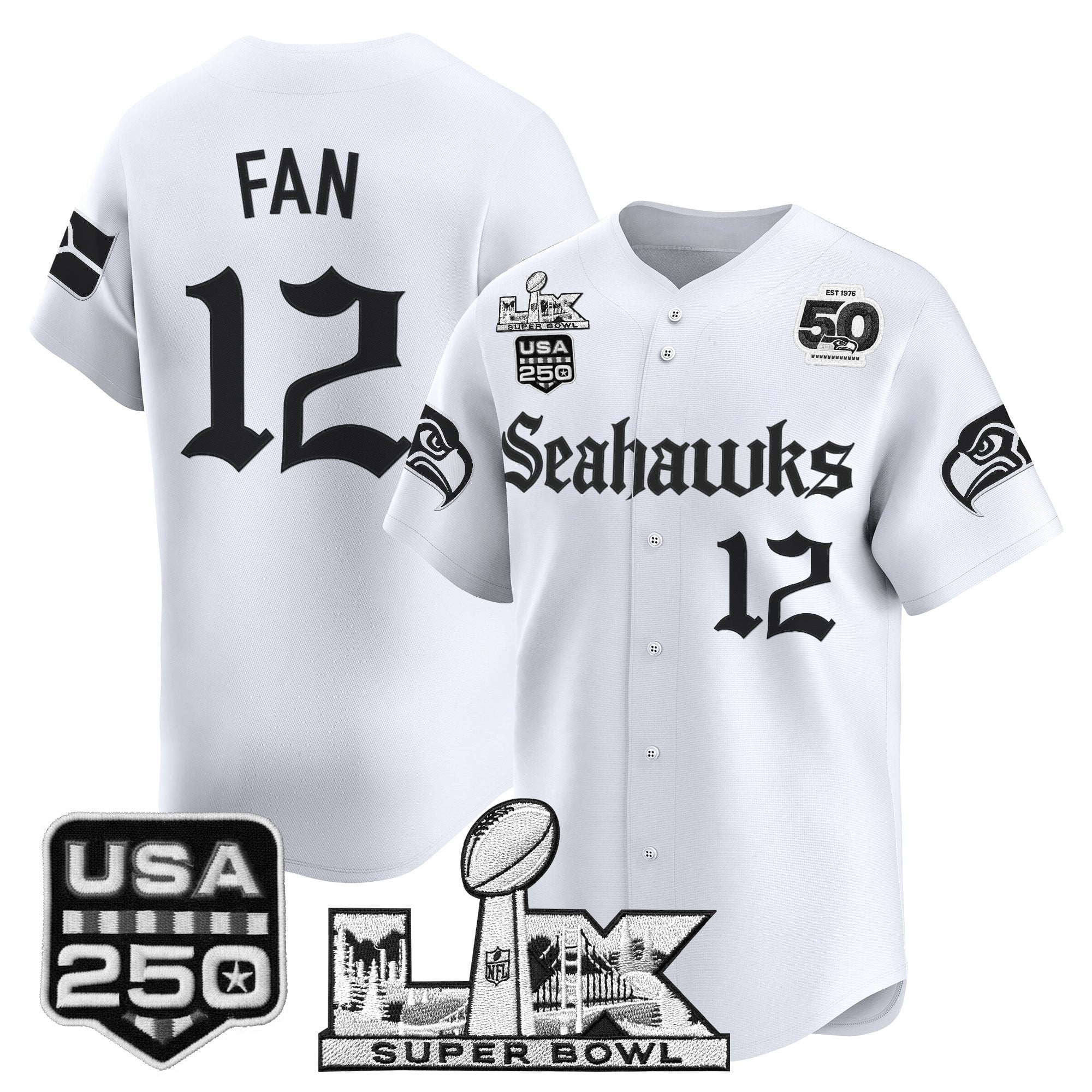 Men's Seattle Seahawks “Super Bowl LX & 50th Patch” Vapor Baseball Jersey - Gothic Edition - All Stitched