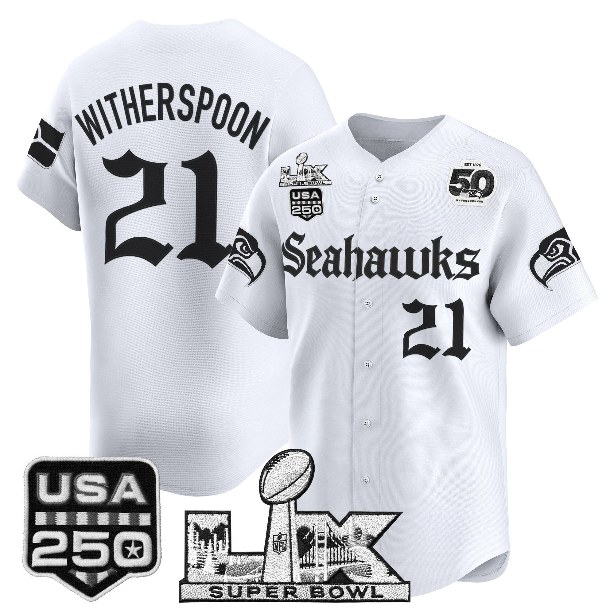 Men's Seattle Seahawks “Super Bowl LX & 50th Patch” Vapor Baseball Jersey - Gothic Edition - All Stitched