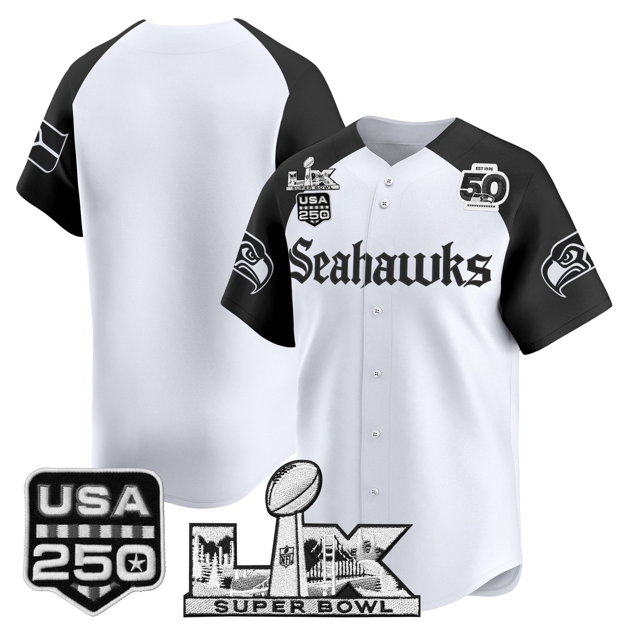 Men's Seattle Seahawks “Super Bowl LX & 50th Patch” Vapor Baseball Jersey - Gothic Edition - All Stitched
