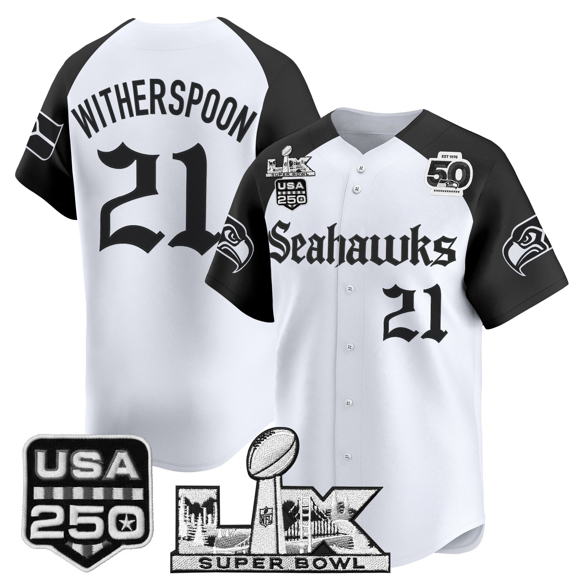 Men's Seattle Seahawks “Super Bowl LX & 50th Patch” Vapor Baseball Jersey - Gothic Edition - All Stitched