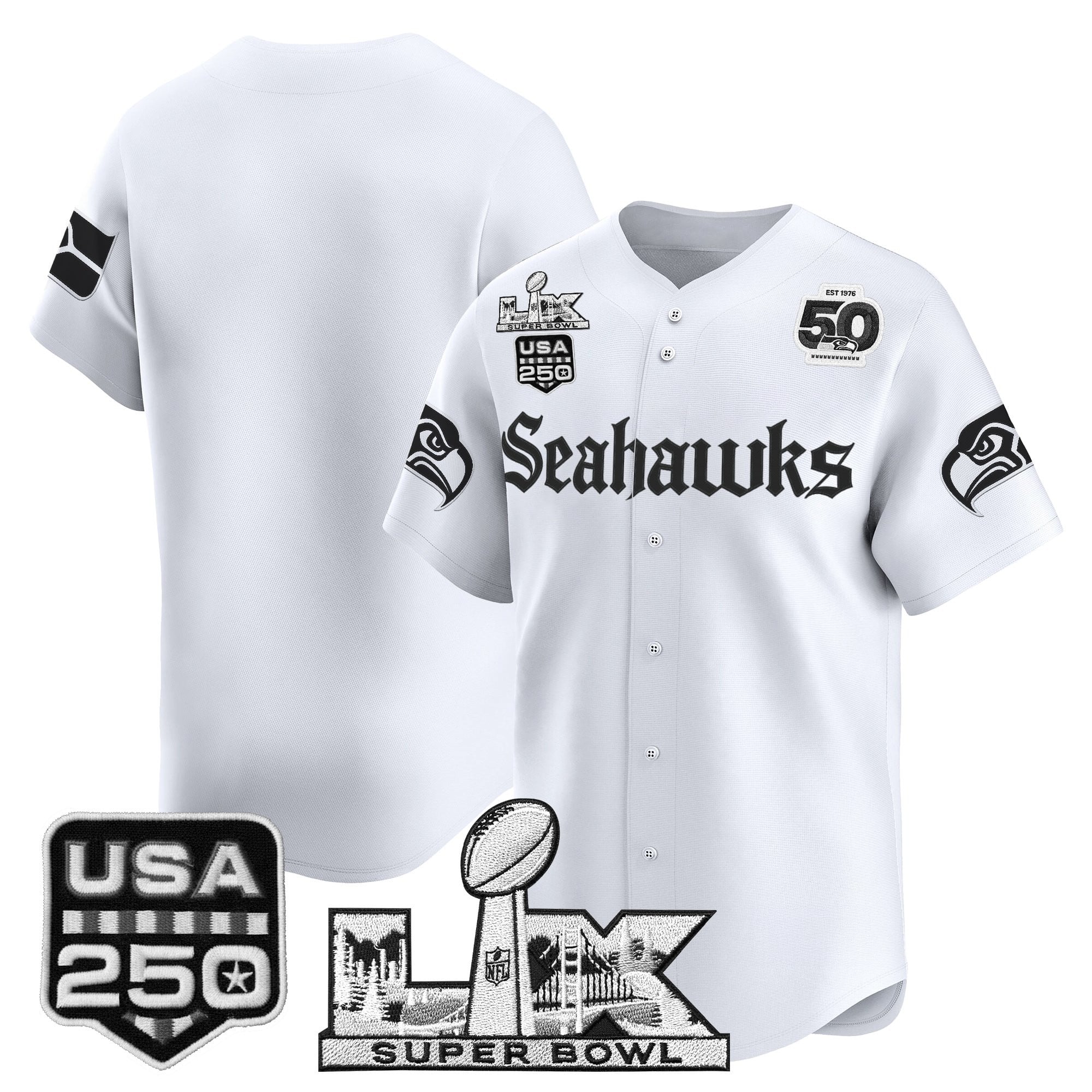 Men's Seattle Seahawks “Super Bowl LX & 50th Patch” Vapor Baseball Jersey - Gothic Edition - All Stitched