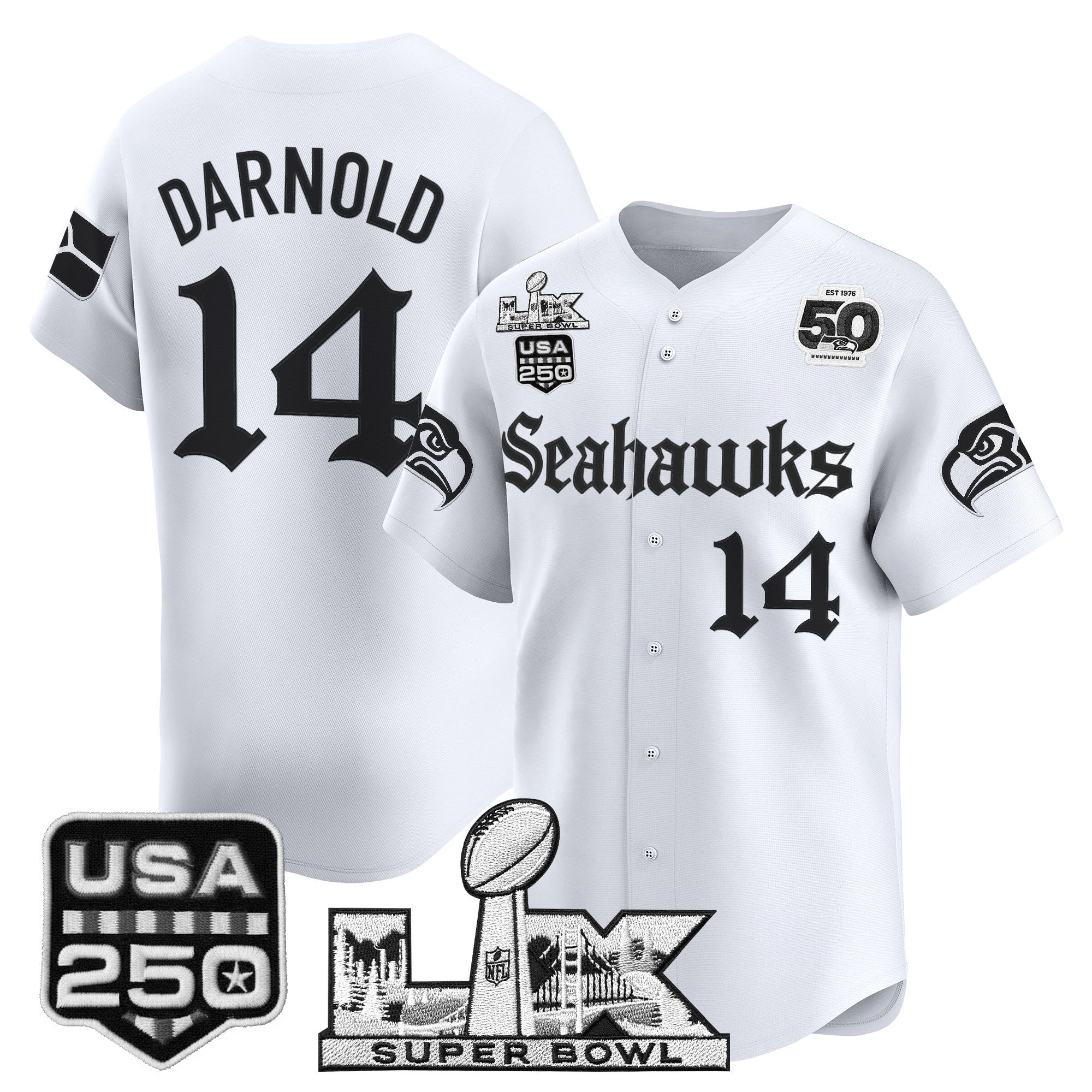Men's Seattle Seahawks “Super Bowl LX & 50th Patch” Vapor Baseball Jersey - Gothic Edition - All Stitched