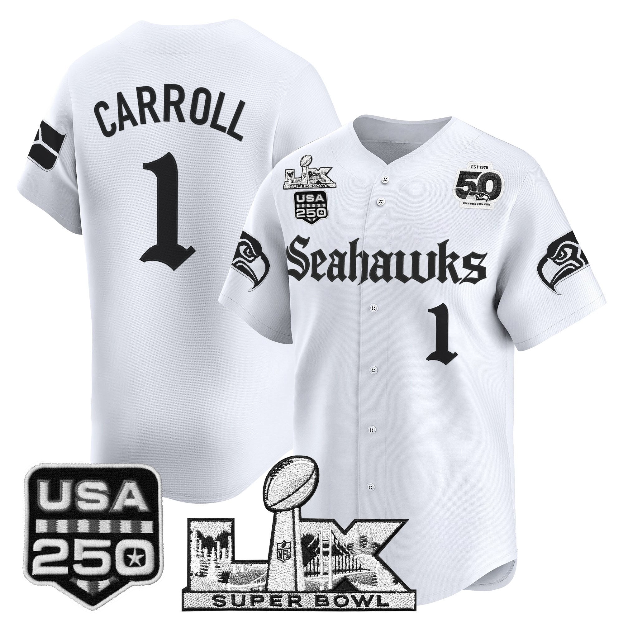 Men's Seattle Seahawks “Super Bowl LX & 50th Patch” Vapor Baseball Jersey - Gothic Edition - All Stitched