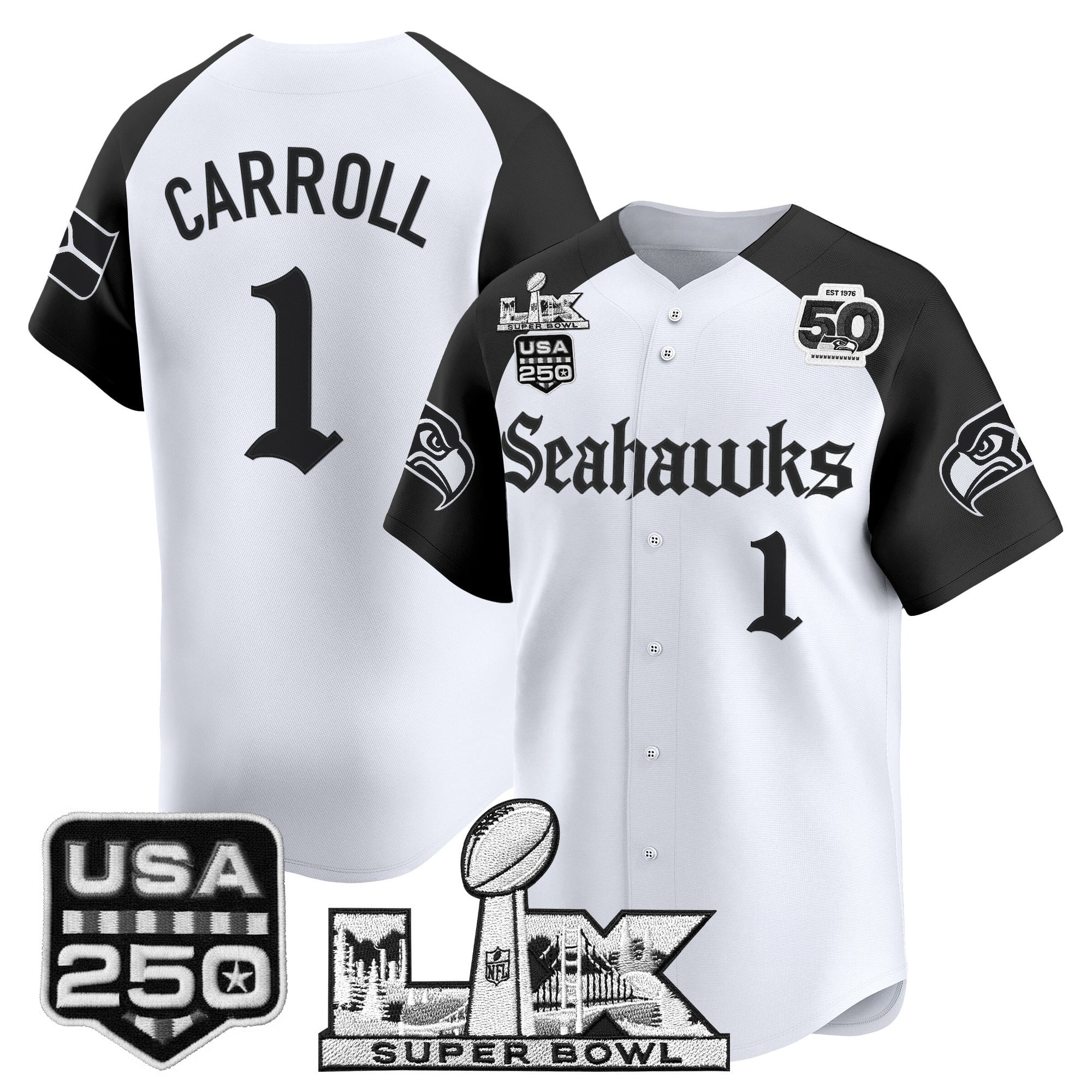 Men's Seattle Seahawks “Super Bowl LX & 50th Patch” Vapor Baseball Jersey - Gothic Edition - All Stitched