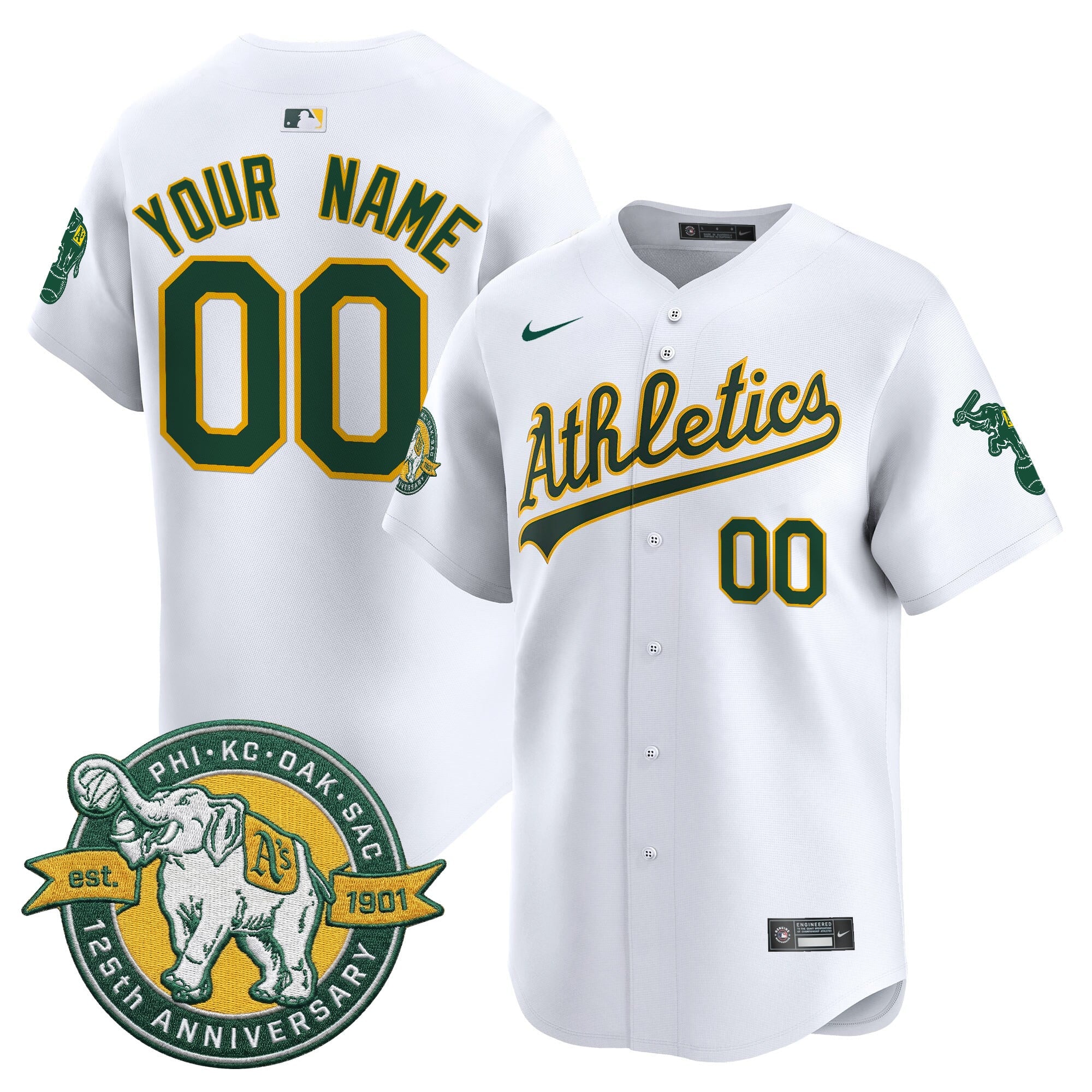 Oakland Athletics 125th Anniversary Patch Vapor Premier Limited Custom Jersey - All Stitched