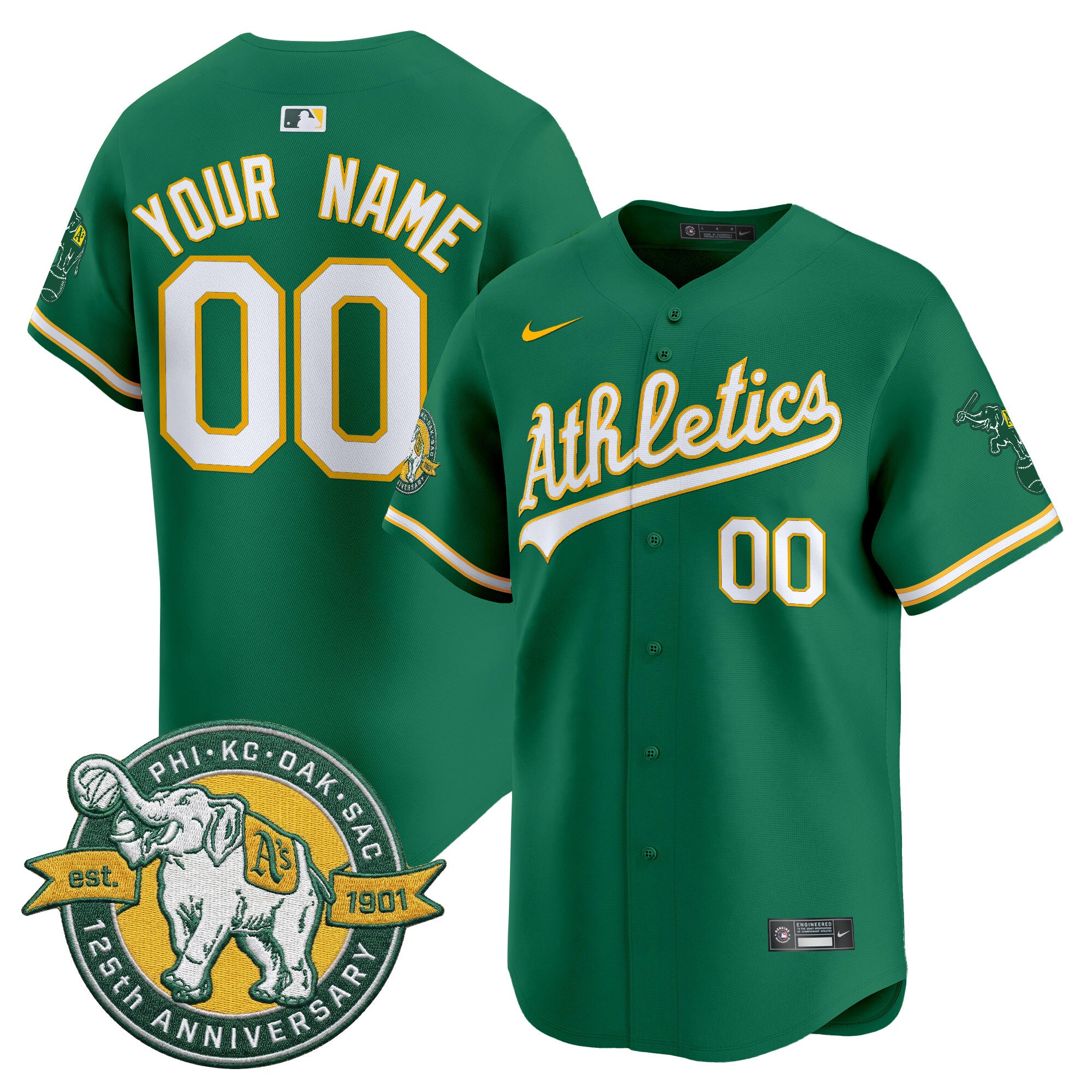 Oakland Athletics 125th Anniversary Patch Vapor Premier Limited Custom Jersey - All Stitched